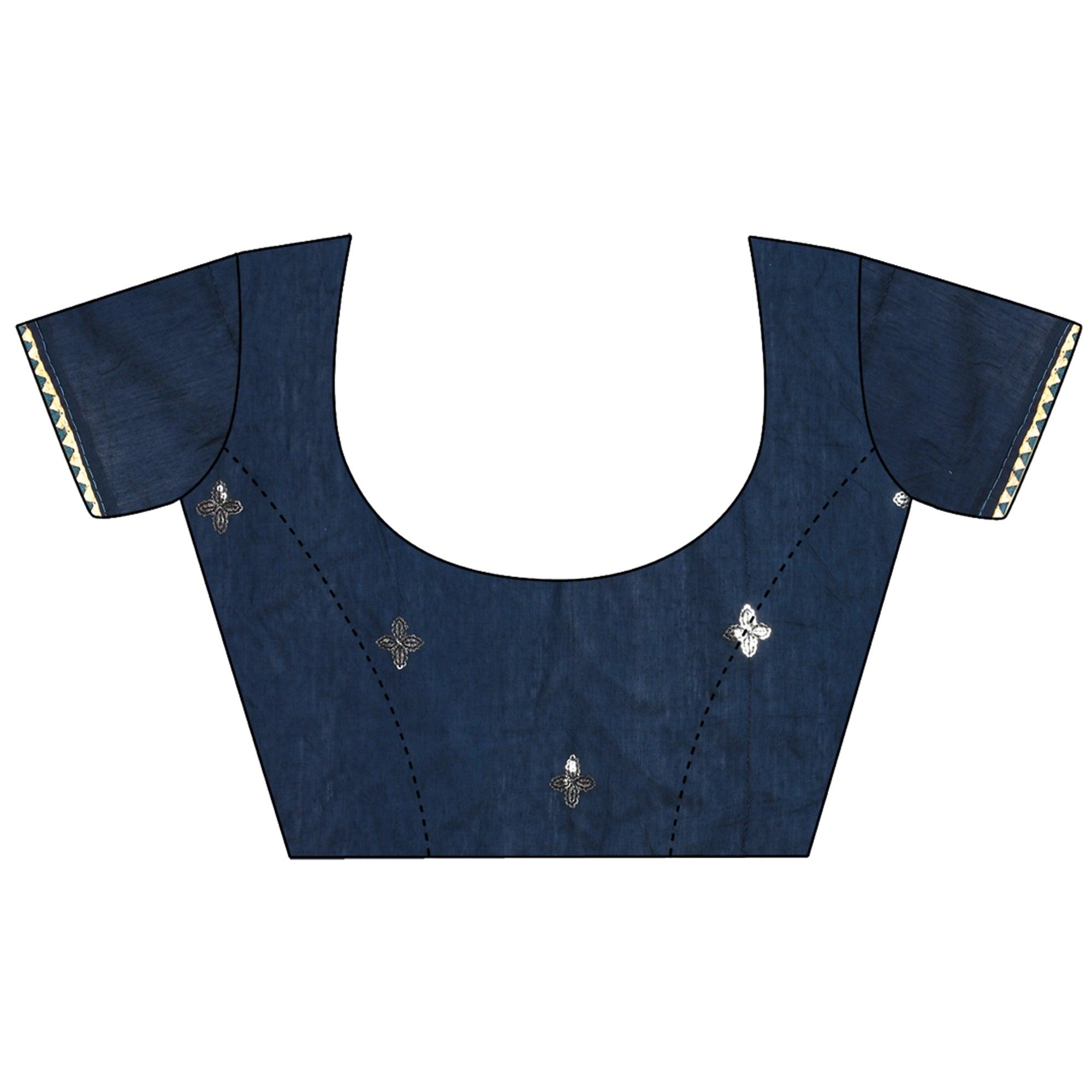 Sky Blue Sequence Embroidered Chanderi Saree - Peachmode