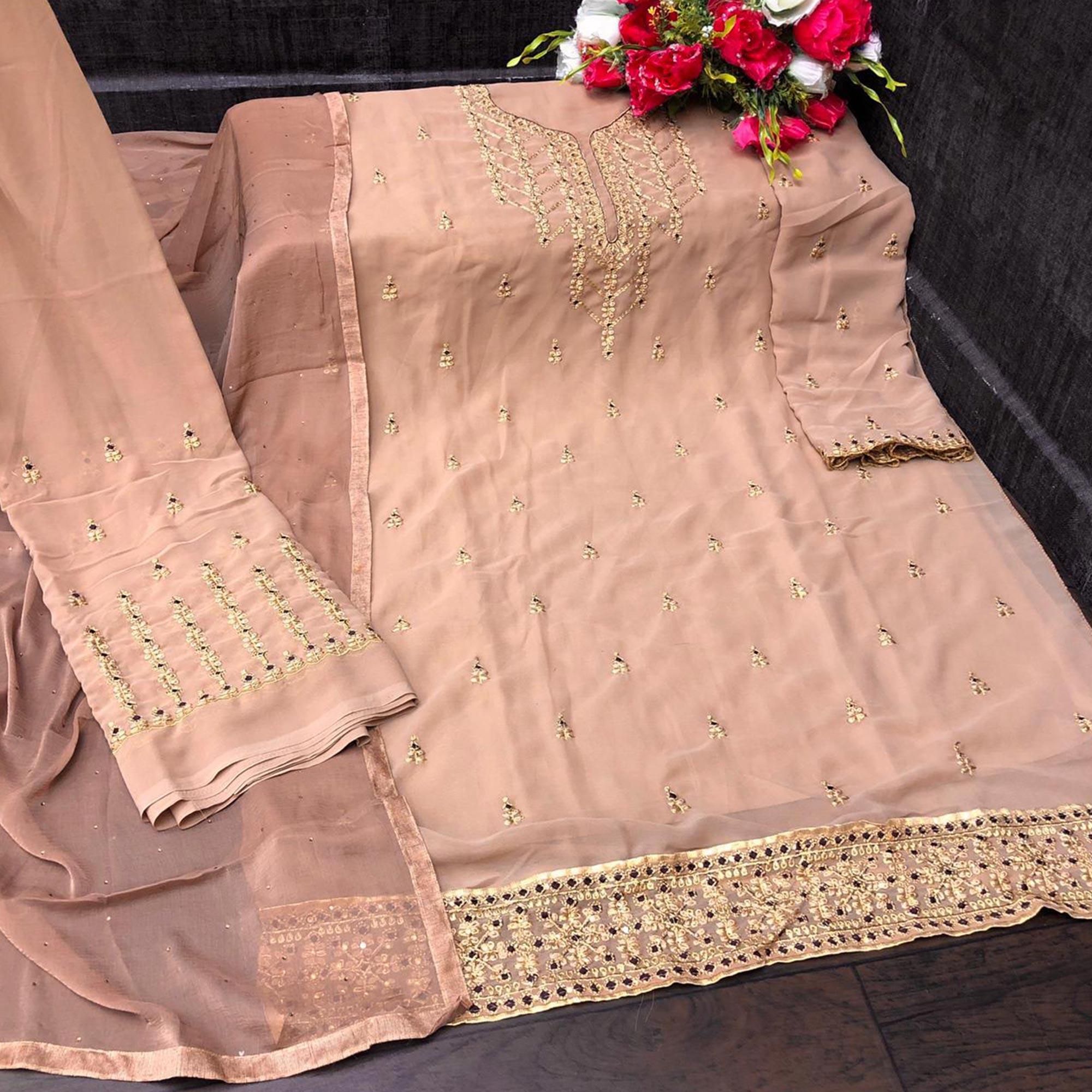 Solar Bronze Partywear Designer Embroidery Heavy Faux Georgette Salwar suit - Peachmode