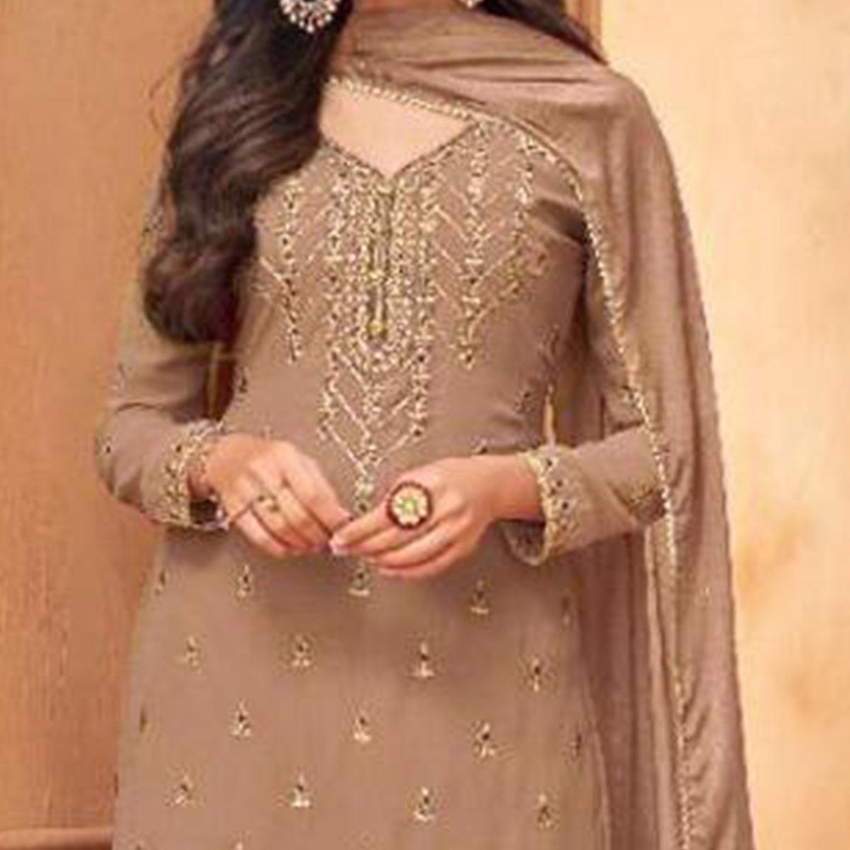 Solar Bronze Partywear Designer Embroidery Heavy Faux Georgette Salwar suit - Peachmode