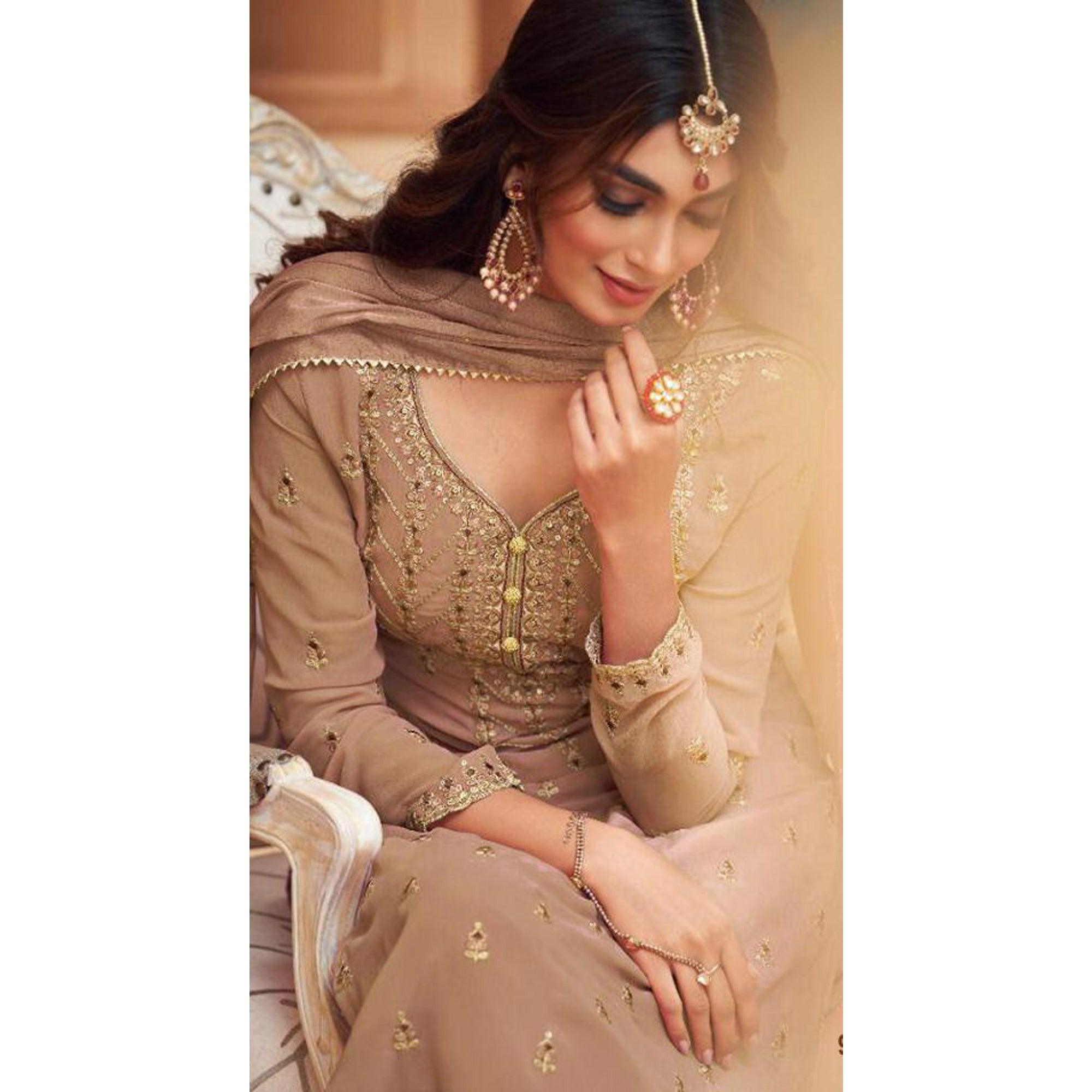 Solar Bronze Partywear Designer Embroidery Heavy Faux Georgette Salwar suit - Peachmode
