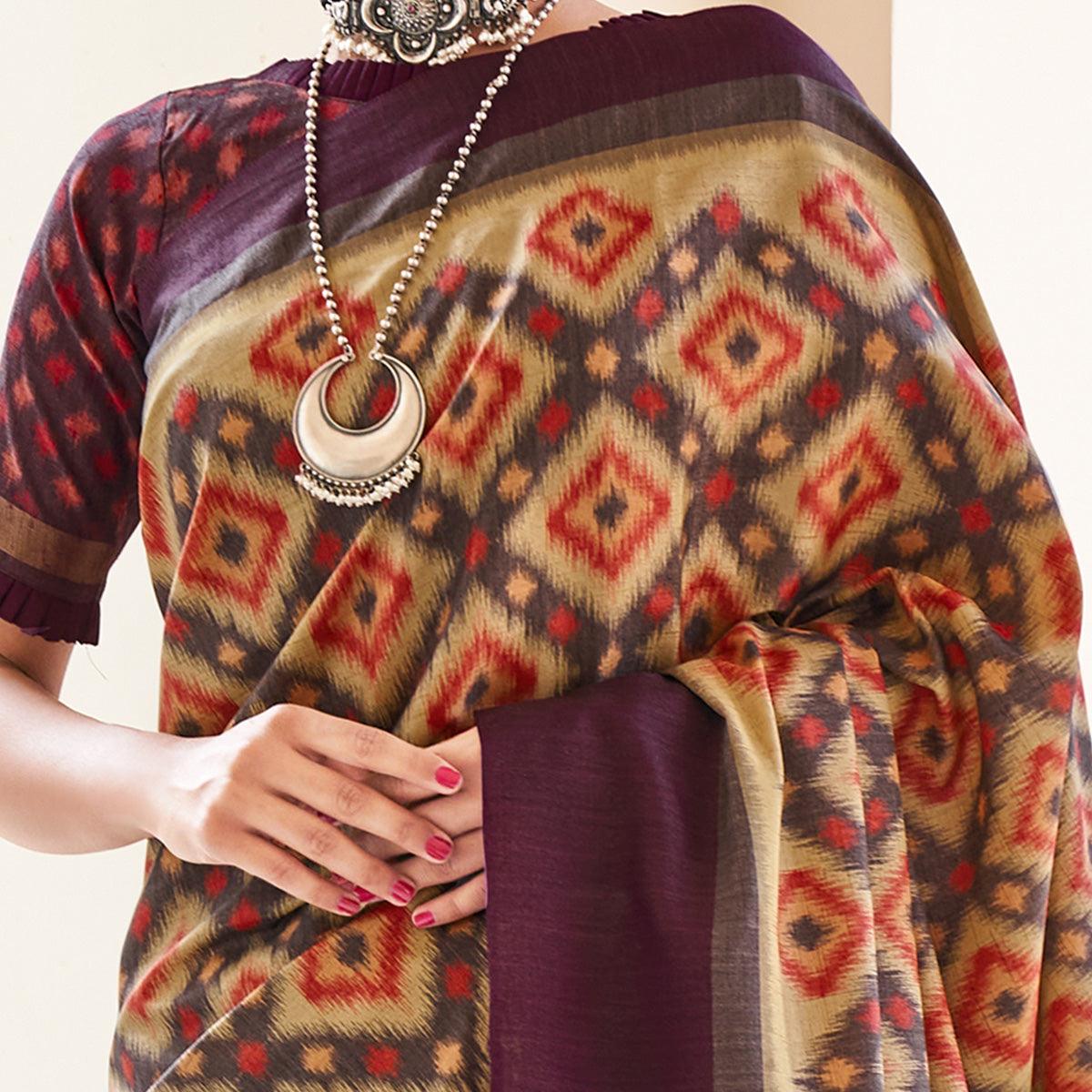 Sophisticated Beige & Grey Coloured Partywear Woven Silk Saree - Peachmode