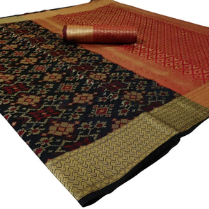 Sophisticated Black Colored Festive Wear Woven Silk Saree - Peachmode