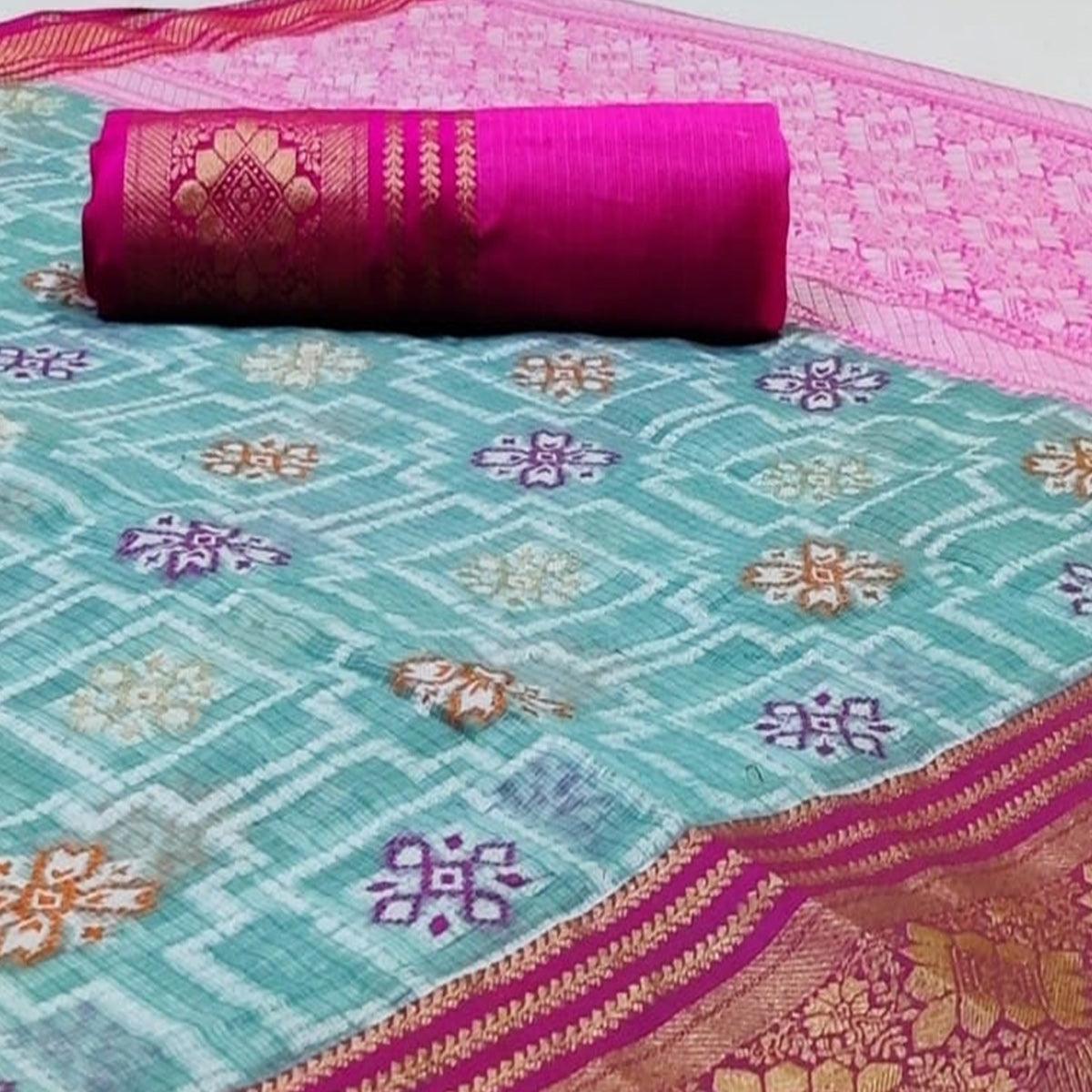 Sophisticated Blue Colored Festive Wear Woven Kota Silk Saree - Peachmode