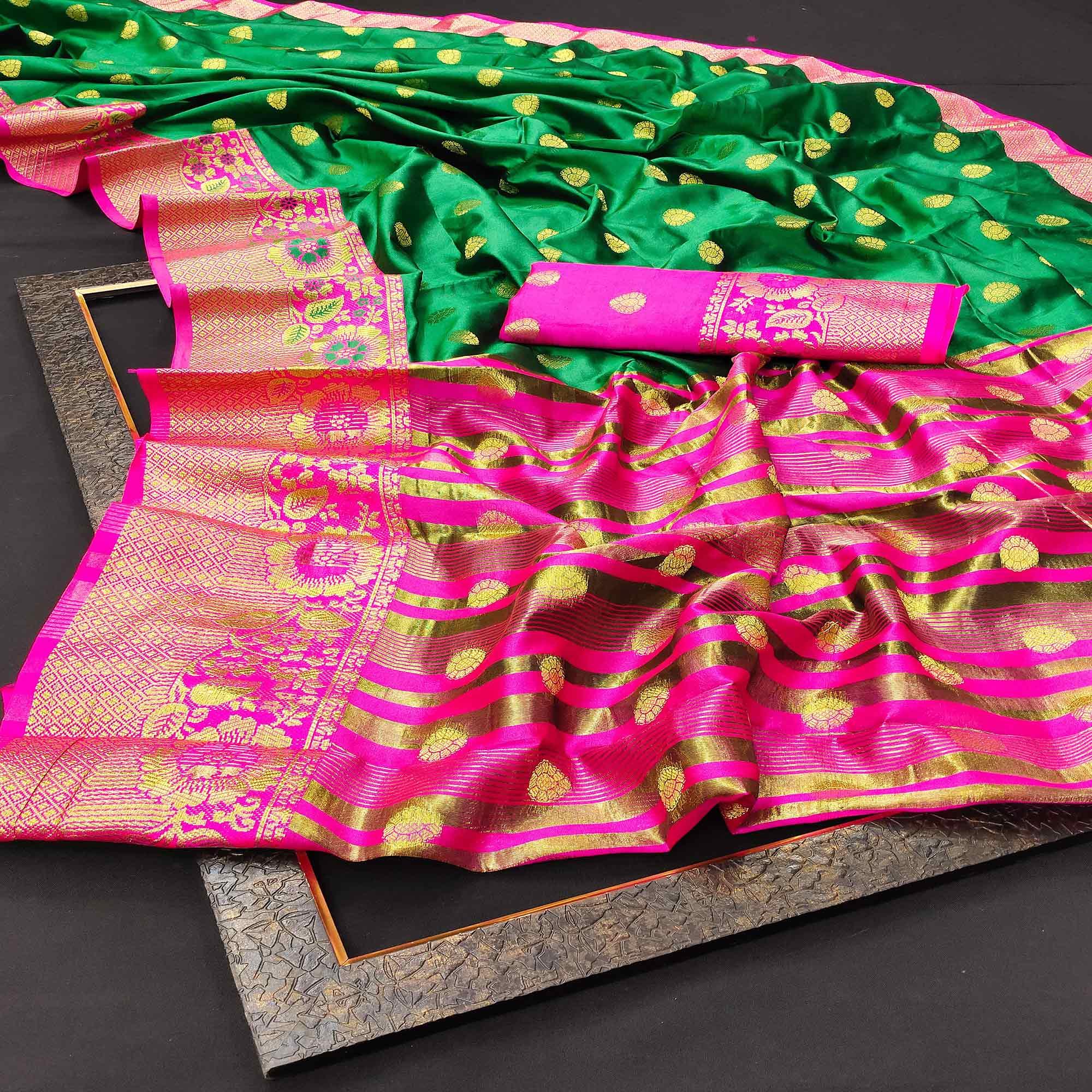Sophisticated Green Colored Festive Wear Woven Kanjivaram Silk Saree - Peachmode