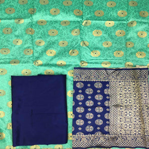 Sophisticated Light Green Colored Casual Woven Banarasi Silk Dress Material - Peachmode