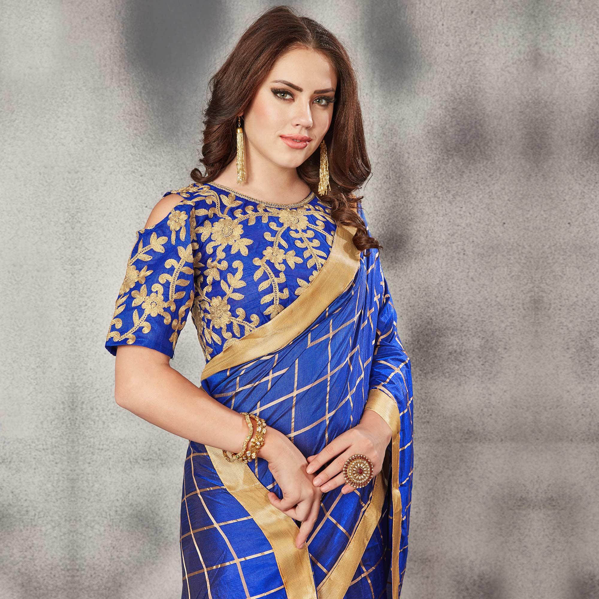 Sophisticated Royal Blue Colored Partywear Printed Silk Saree - Peachmode
