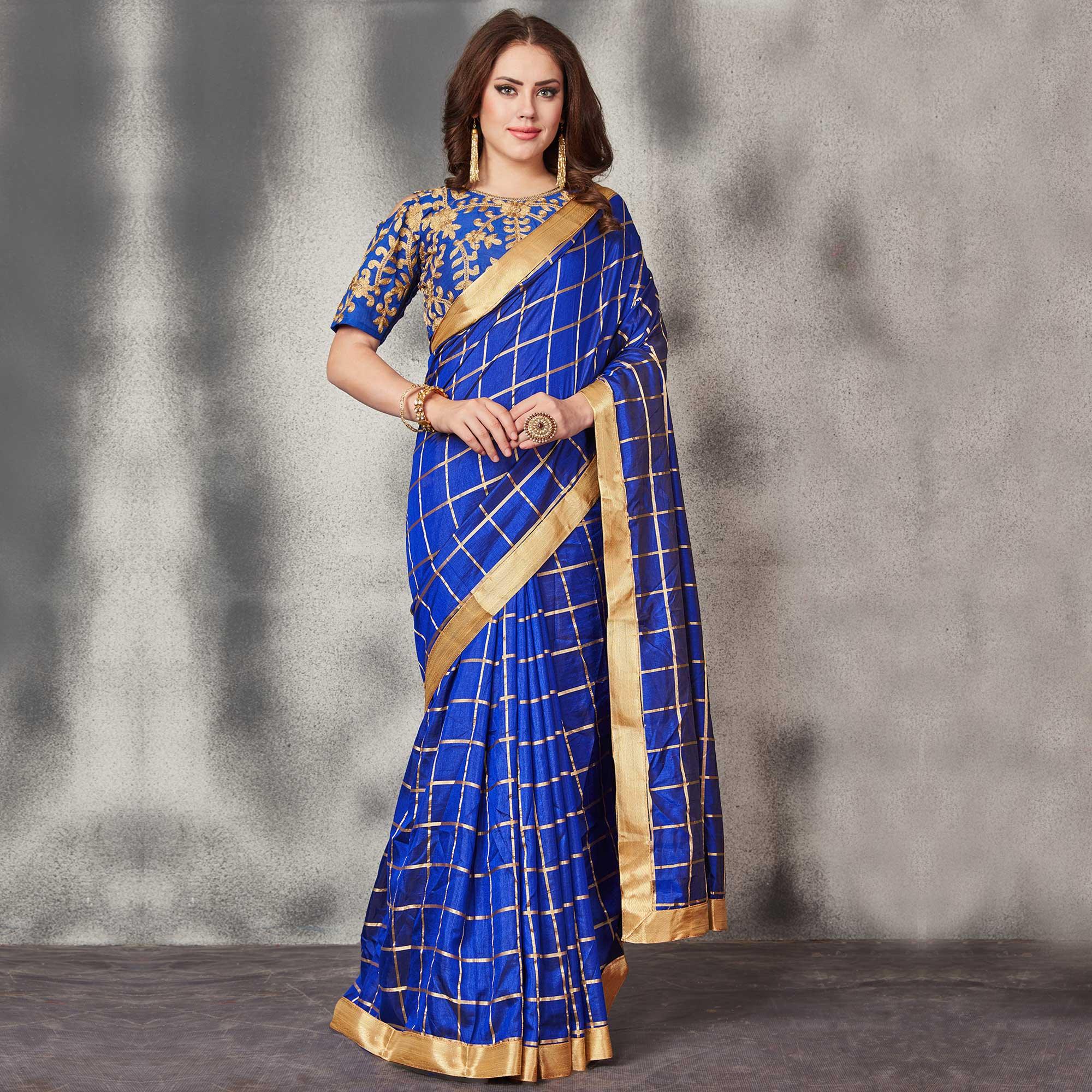 Sophisticated Royal Blue Colored Partywear Printed Silk Saree - Peachmode