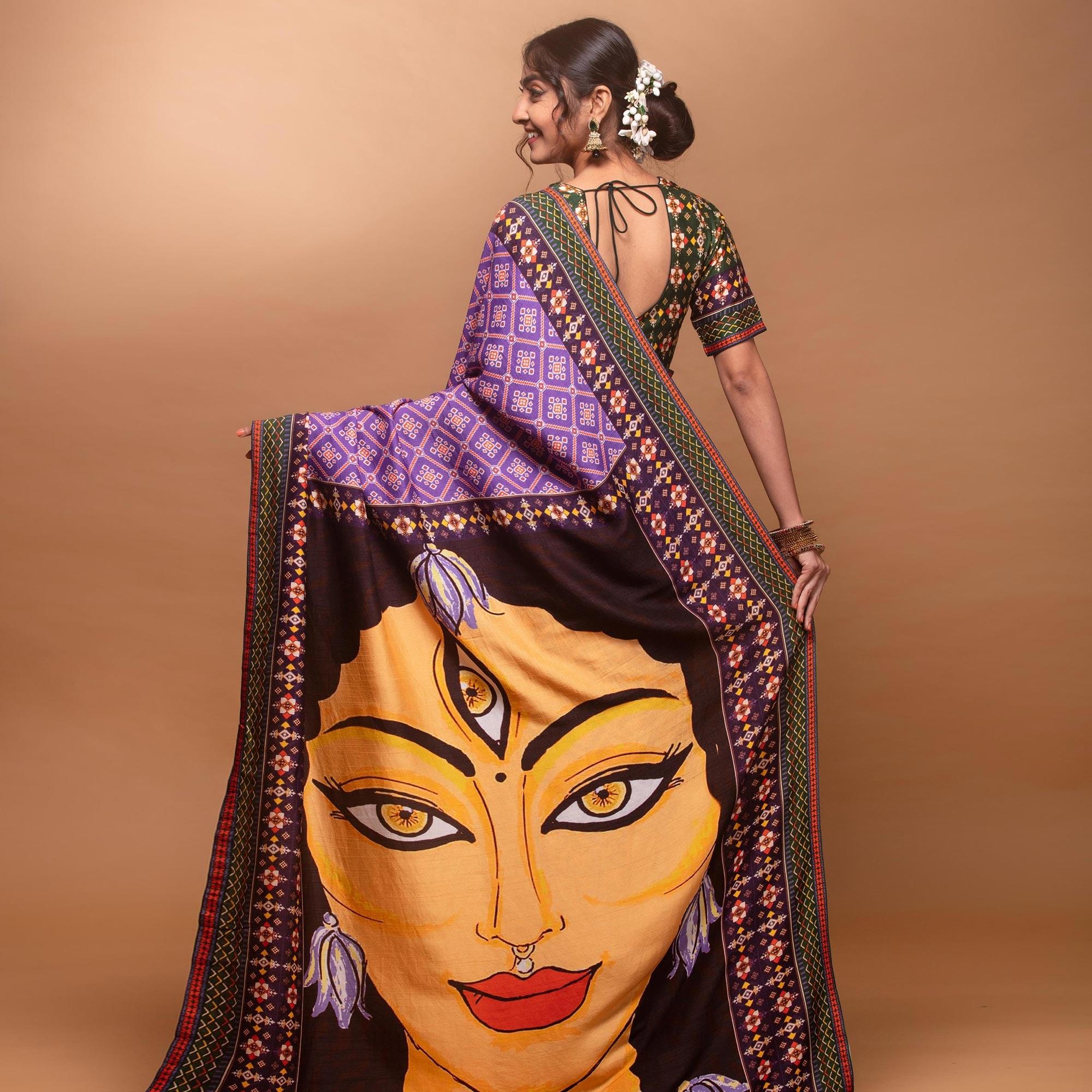 Sophisticated Violet Colored Festive Wear Laser Printed Silk Saree - Peachmode