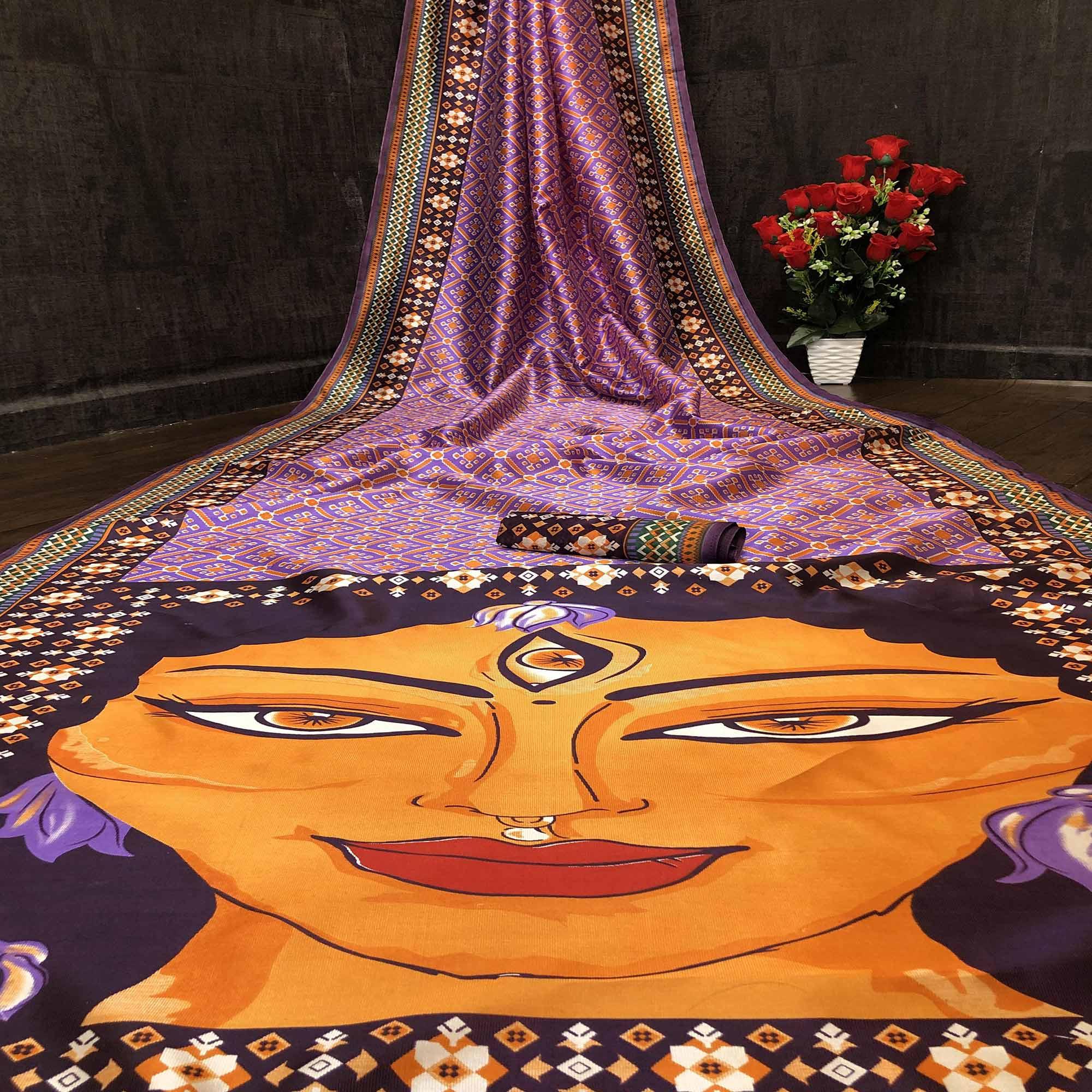 Sophisticated Violet Colored Festive Wear Laser Printed Silk Saree - Peachmode