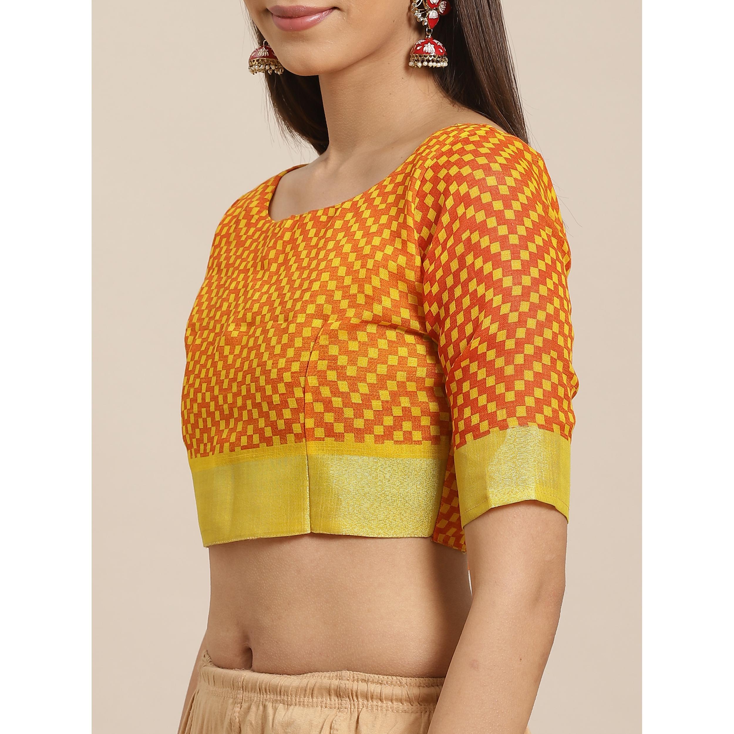 Sophisticated Yellow Colored Casual Wear Printed Linen Saree - Peachmode