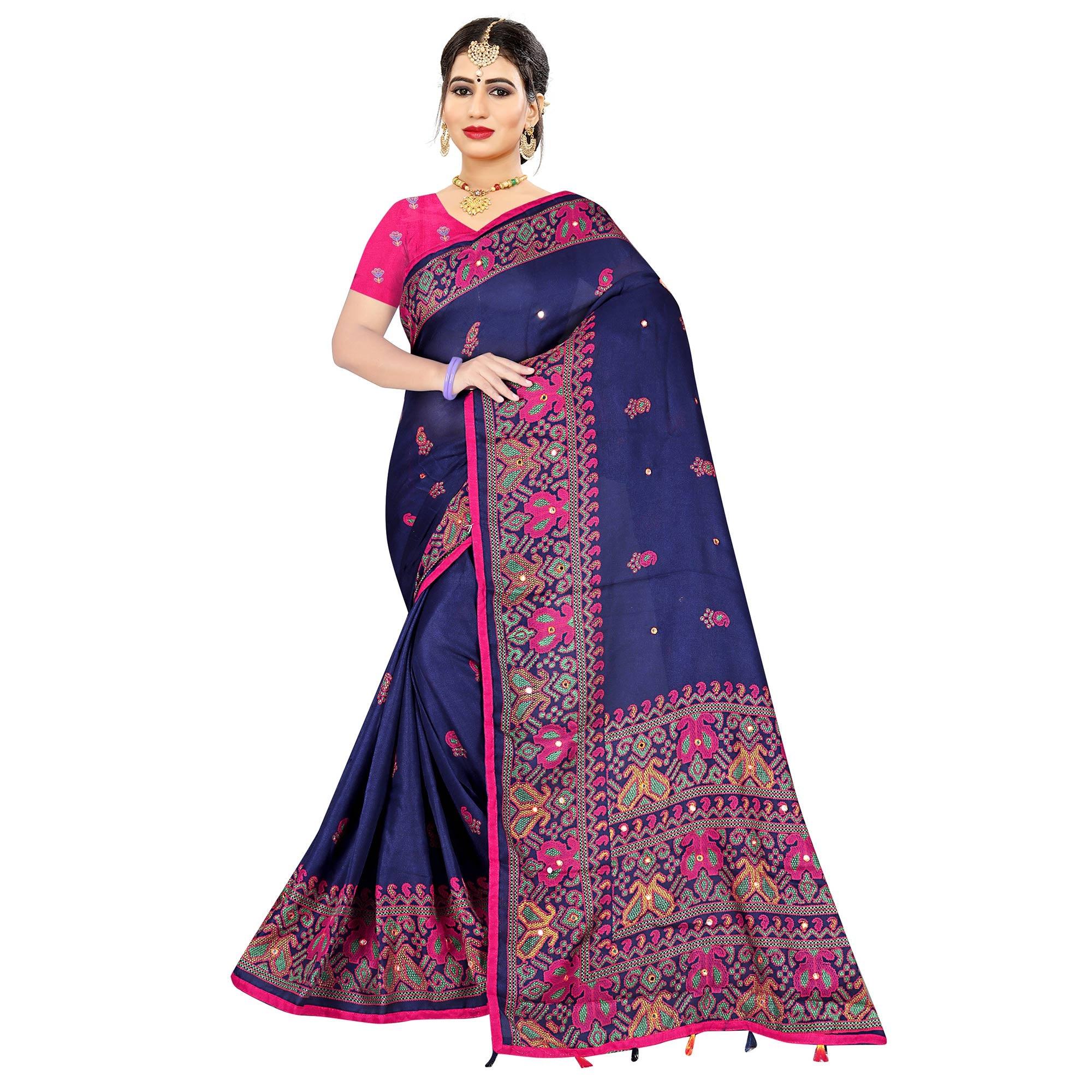 Staring Blue Coloured Casual Wear Printed Cotton Jute Saree - Peachmode