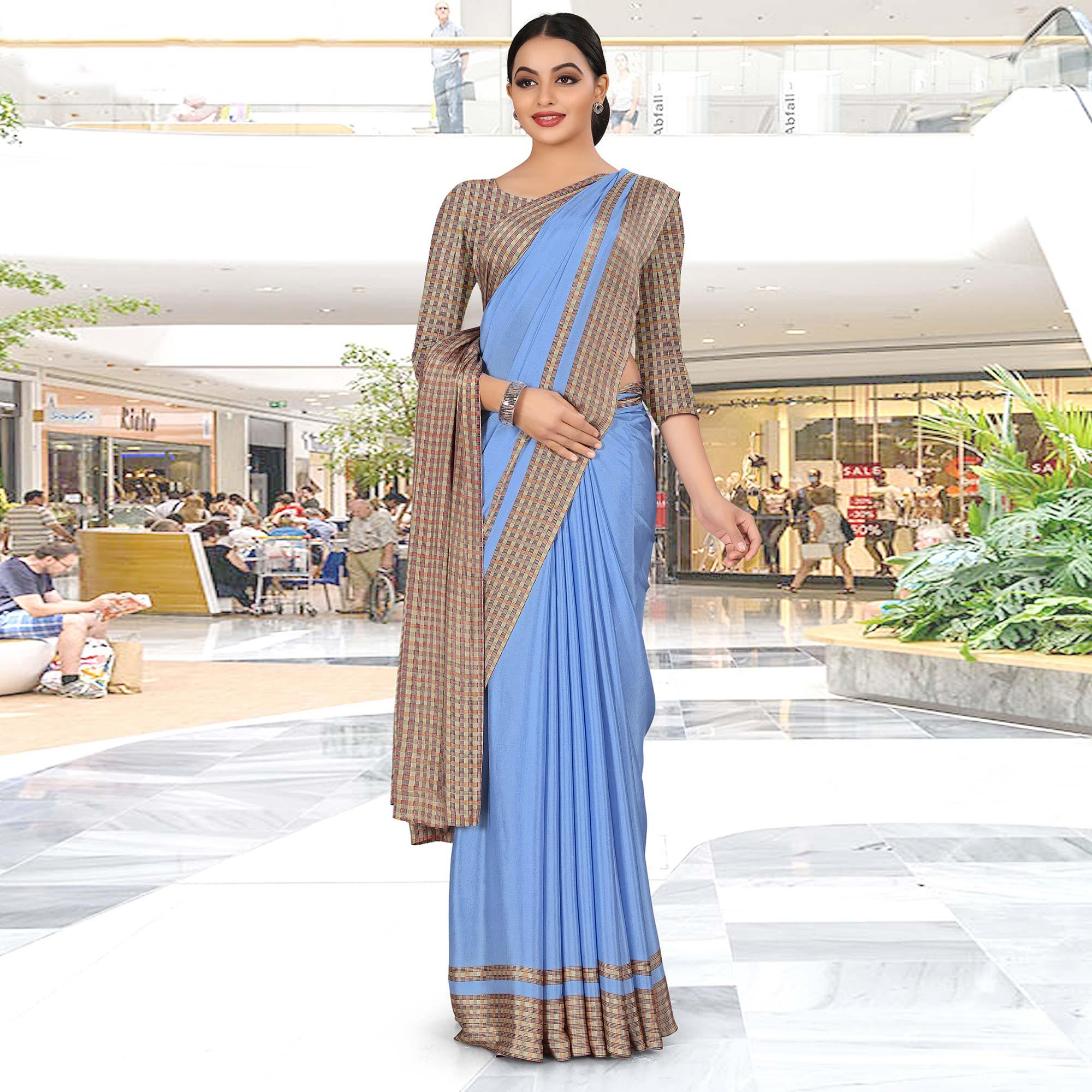 Staring Blue Coloured Casual Wear Printed Crepe Saree - Peachmode
