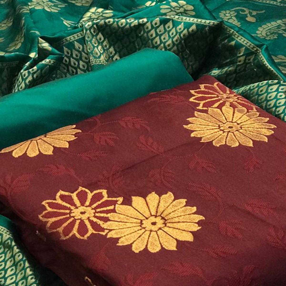 Staring Coffee Brown Colored Casual Wear Banarasi Jacquard Dress Material - Peachmode