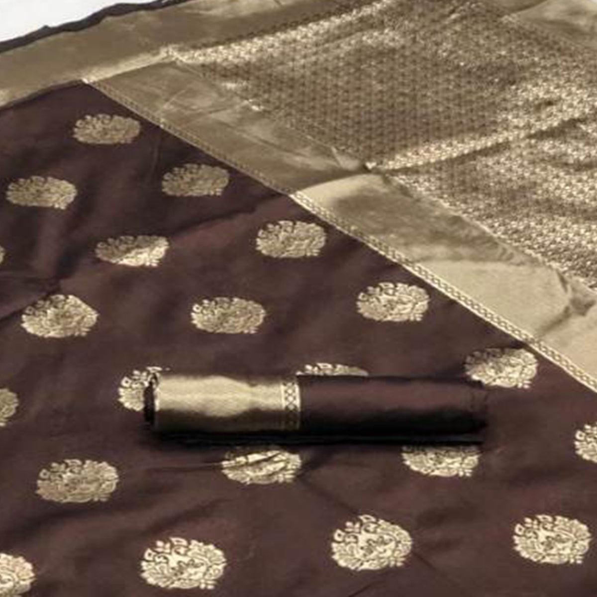 Staring Coffee Brown Colored Festive Wear Woven Banarasi Silk Saree - Peachmode
