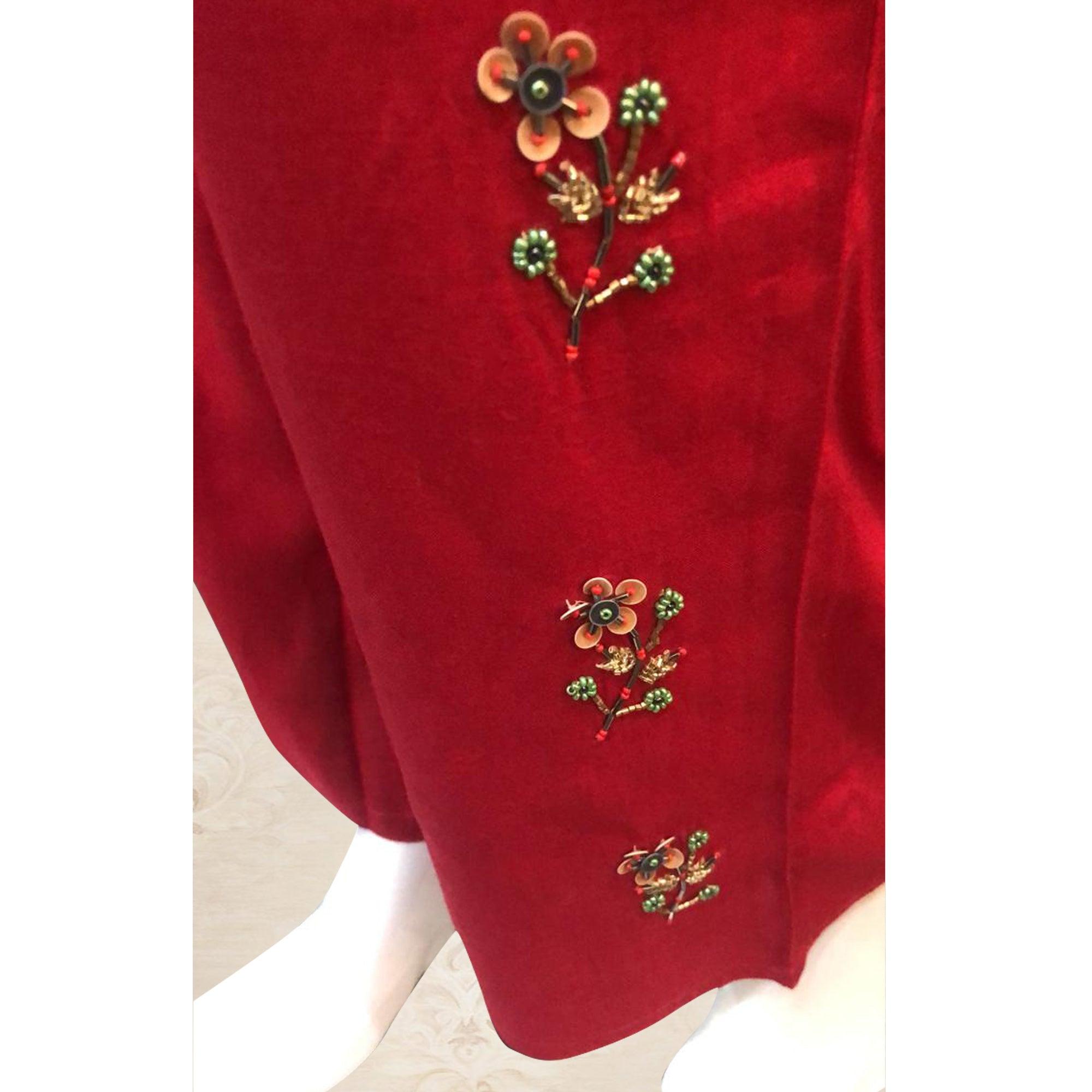 Staring Green Colored Partywear Floral Handwork Cotton Kurti-Palazzo Set - Peachmode