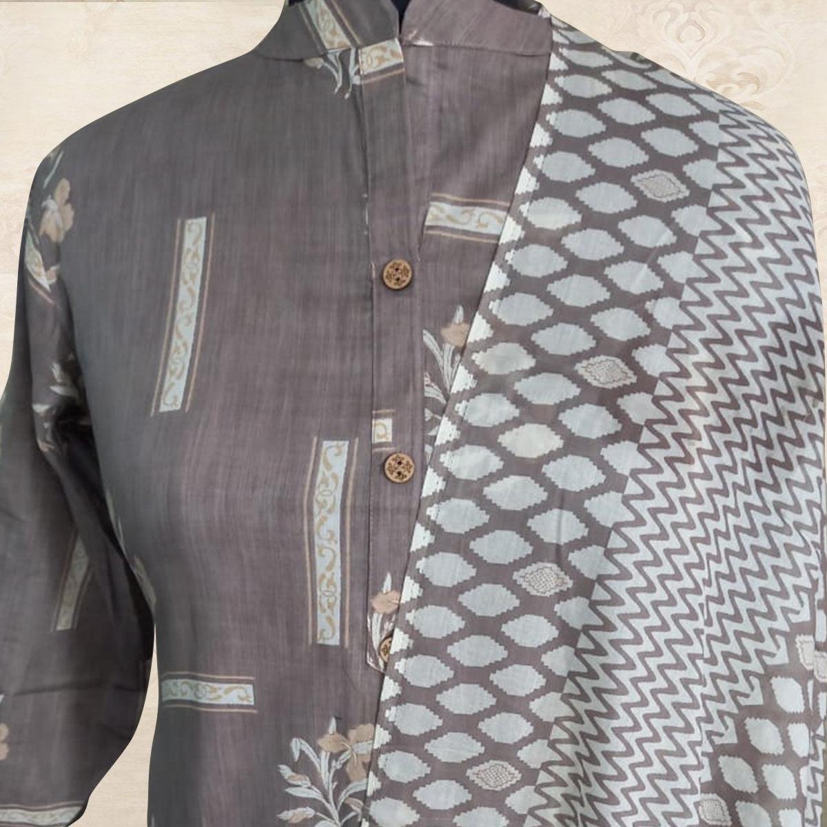Staring Grey Colored Casual Wear Printed Pure Cotton Kurti With Dupatta - Peachmode