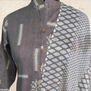 Staring Grey Colored Casual Wear Printed Pure Cotton Kurti With Dupatta - Peachmode