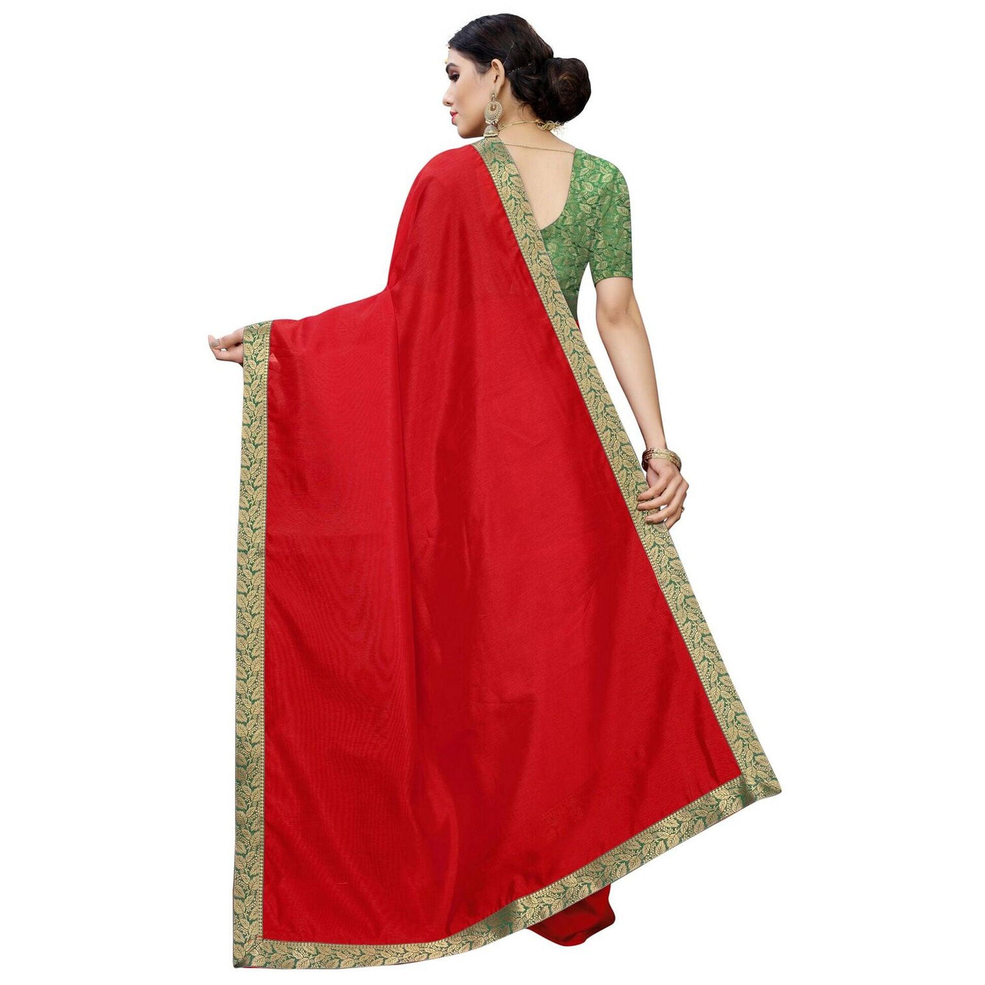 Staring Red-Green Colored Festive Wear Zoya Art Silk Saree - Peachmode