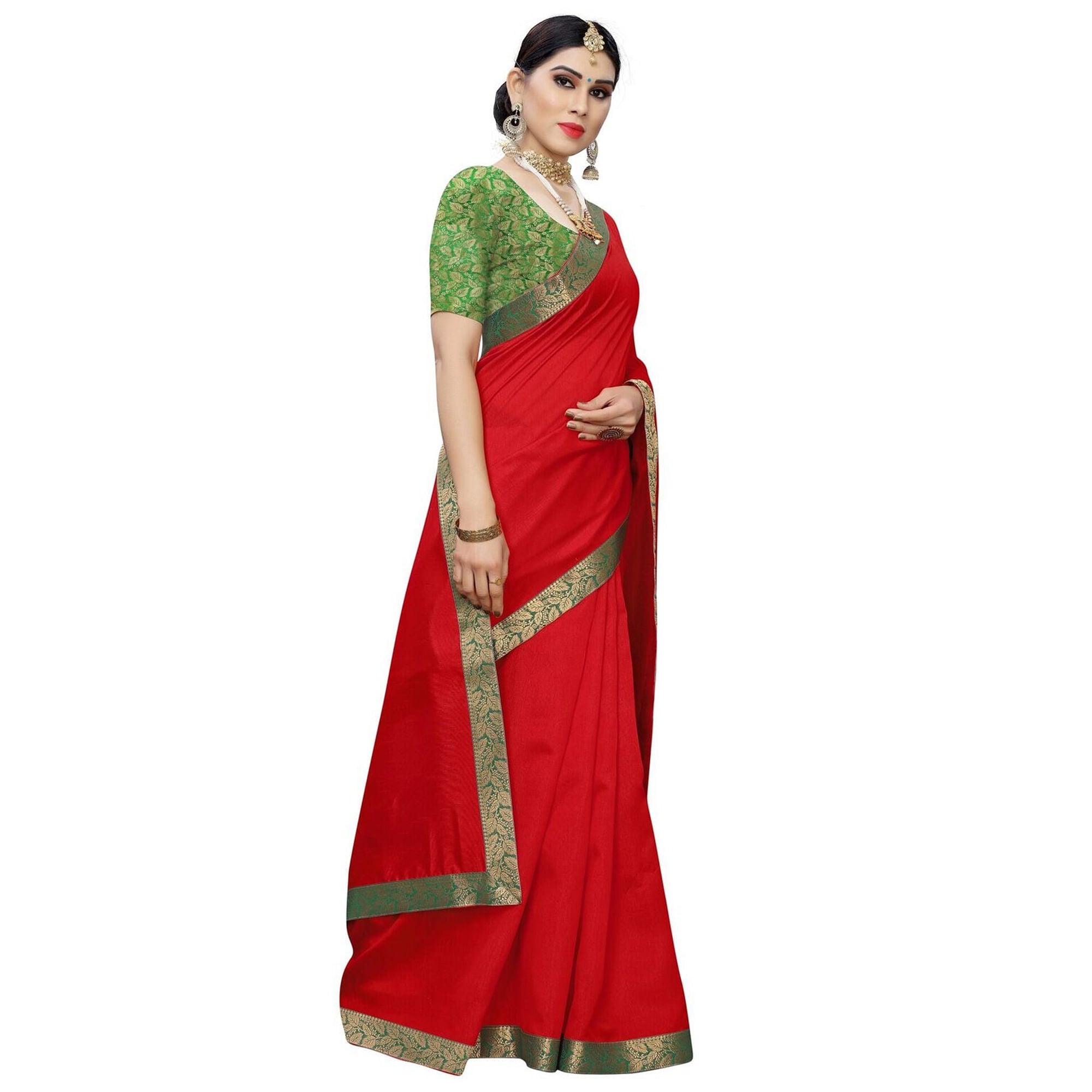 Staring Red-Green Colored Festive Wear Zoya Art Silk Saree - Peachmode