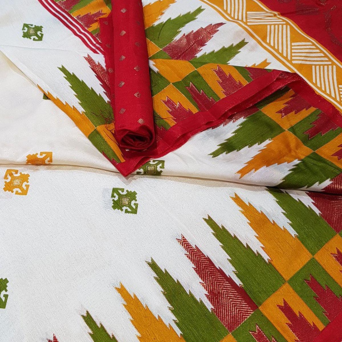 Staring White Colored Festive Wear Foil Printed Silk Saree - Peachmode