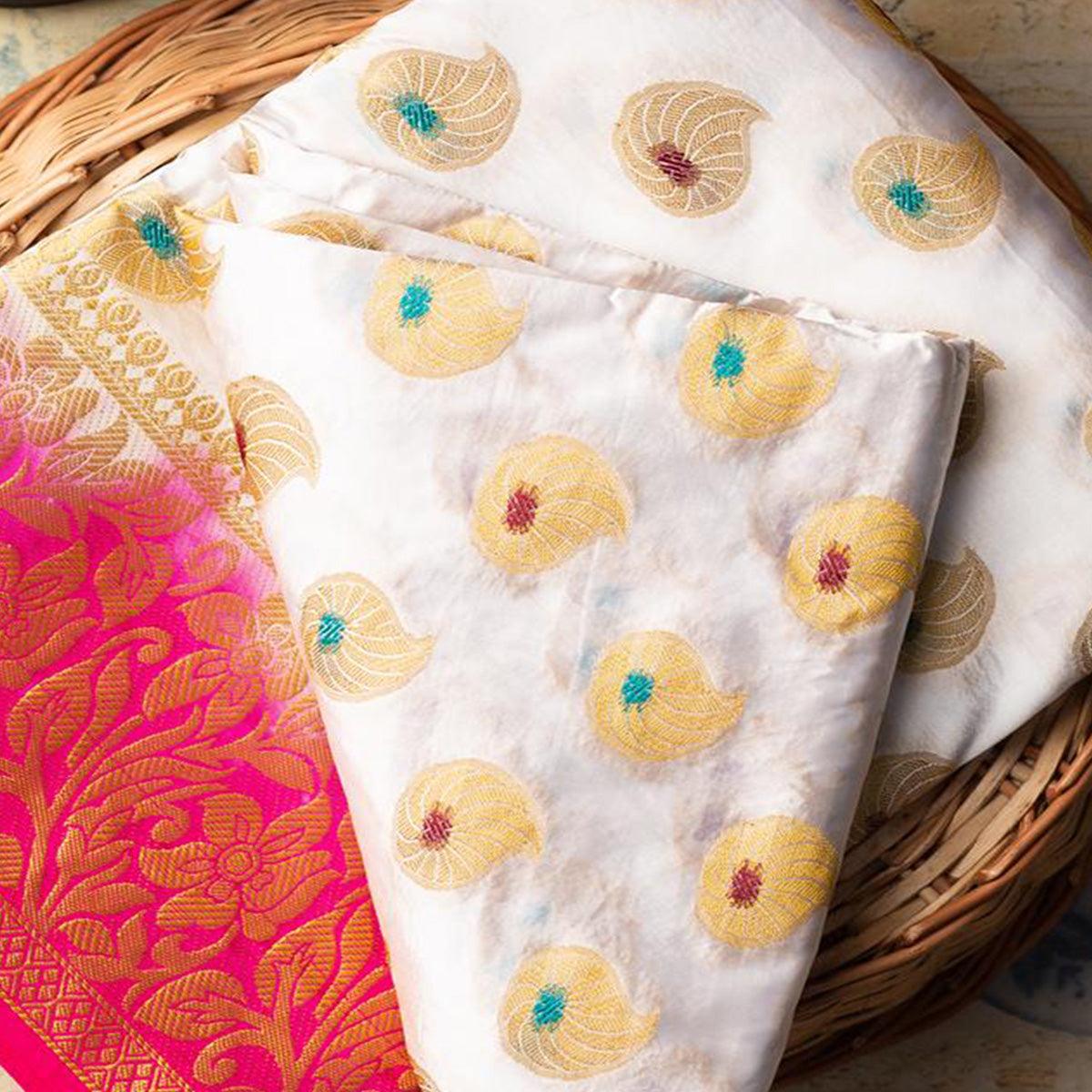 Staring White Colored Festive Wear Woven Art Silk Saree - Peachmode