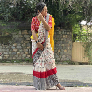 Staring White Colored Partywear Printed Silk Saree - Peachmode