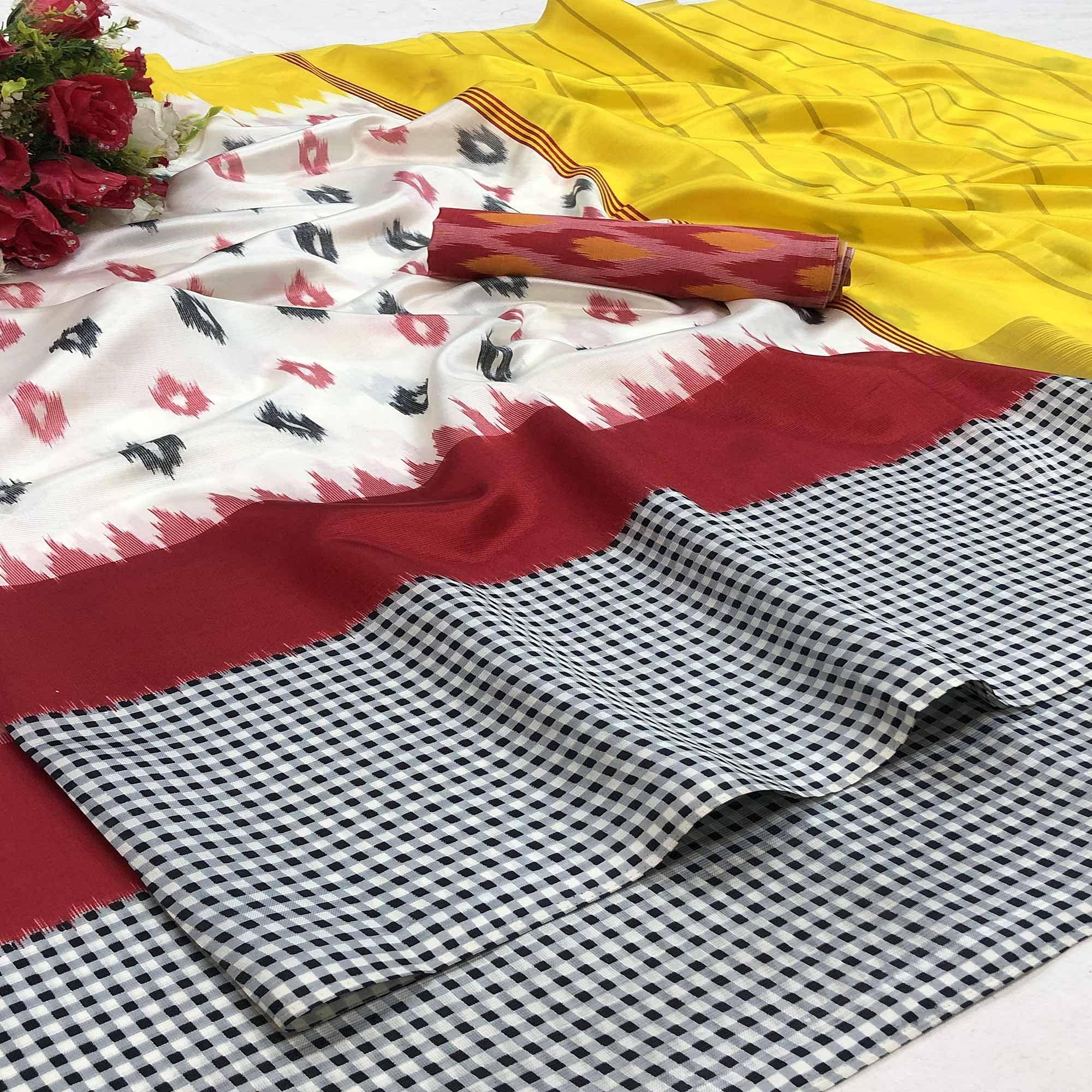Staring White Colored Partywear Printed Silk Saree - Peachmode