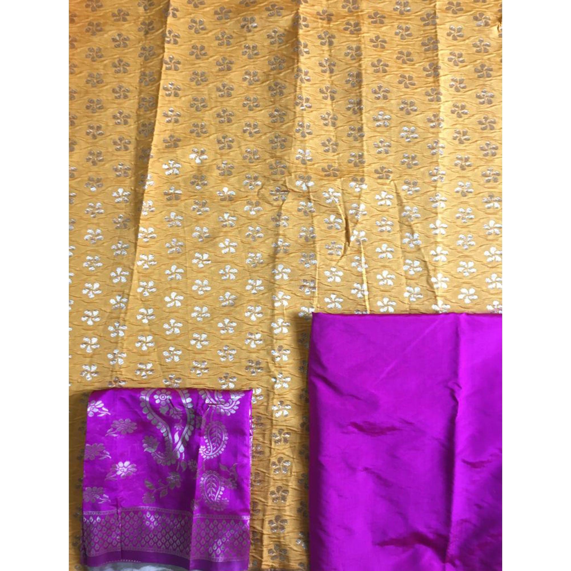 Staring Yellow Colored Casual Wear Woven Banarasi Silk Dress Material - Peachmode
