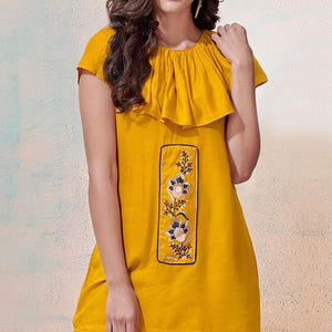 Starring Yellow Colored Partywear Embroidered Rayon Western Top - Peachmode