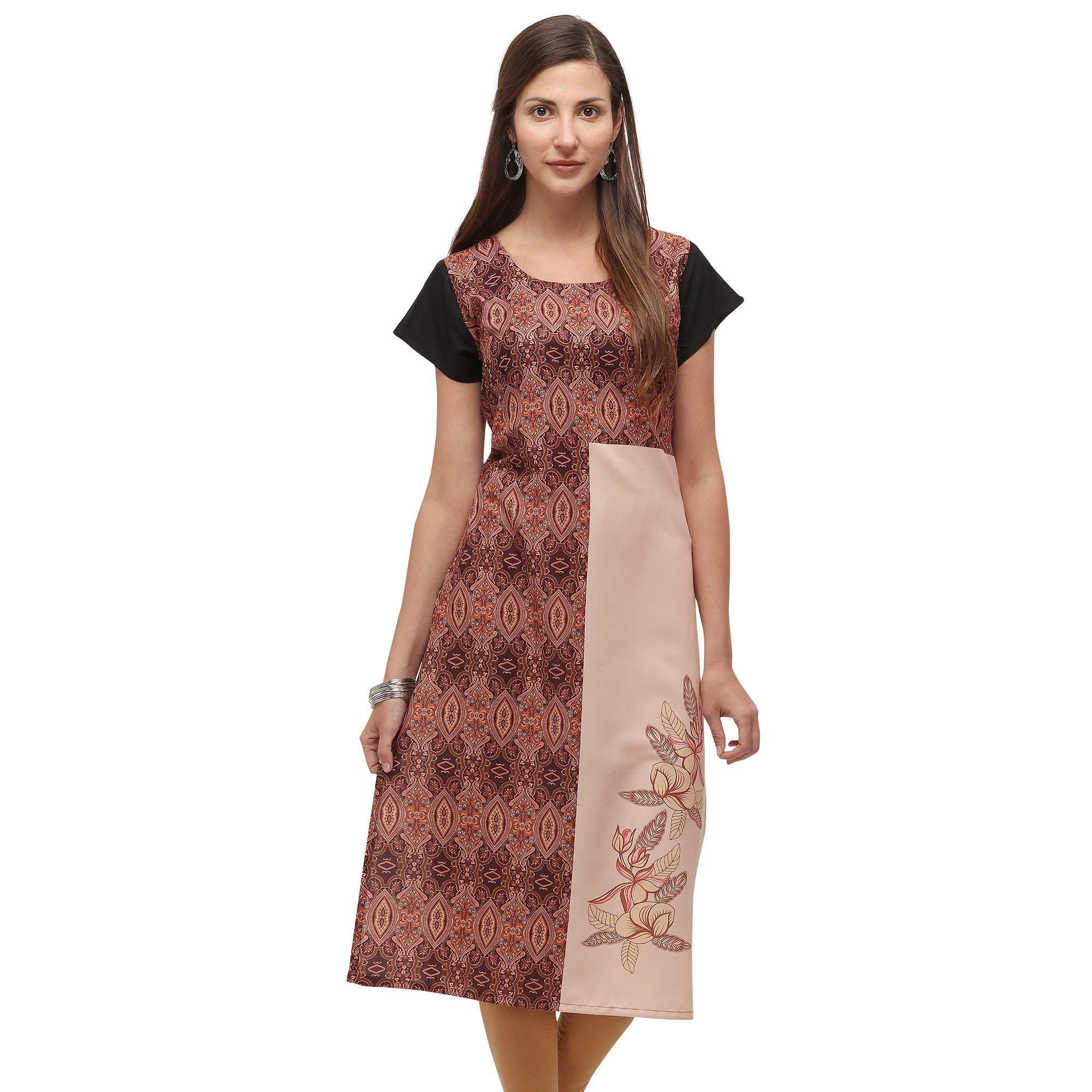 Stunning Brown Coloured Digital Printed Casual Wear Kurti - Peachmode