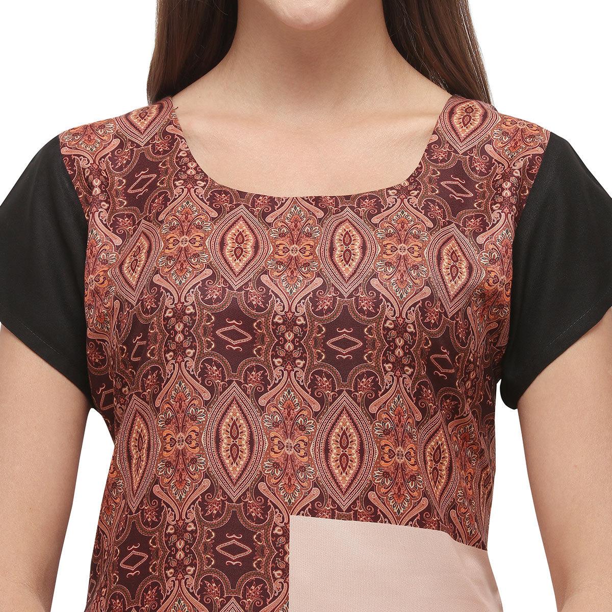 Stunning Brown Coloured Digital Printed Casual Wear Kurti - Peachmode