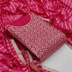 Stunning Dark Pink Colored Festive Wear Embroidered Heavy Modal Silk Dress Material - Peachmode