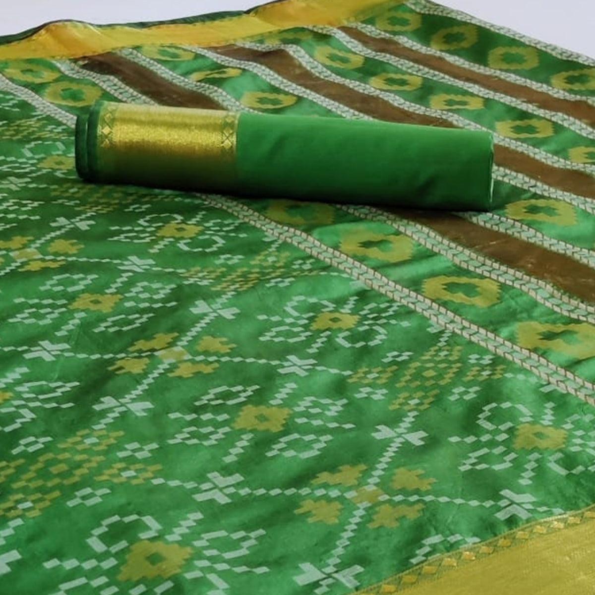Stunning Green Colored Festive Wear Woven Silk Saree - Peachmode