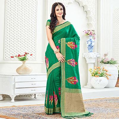 Stunning Green Festive Wear Woven Art Silk Saree - Peachmode