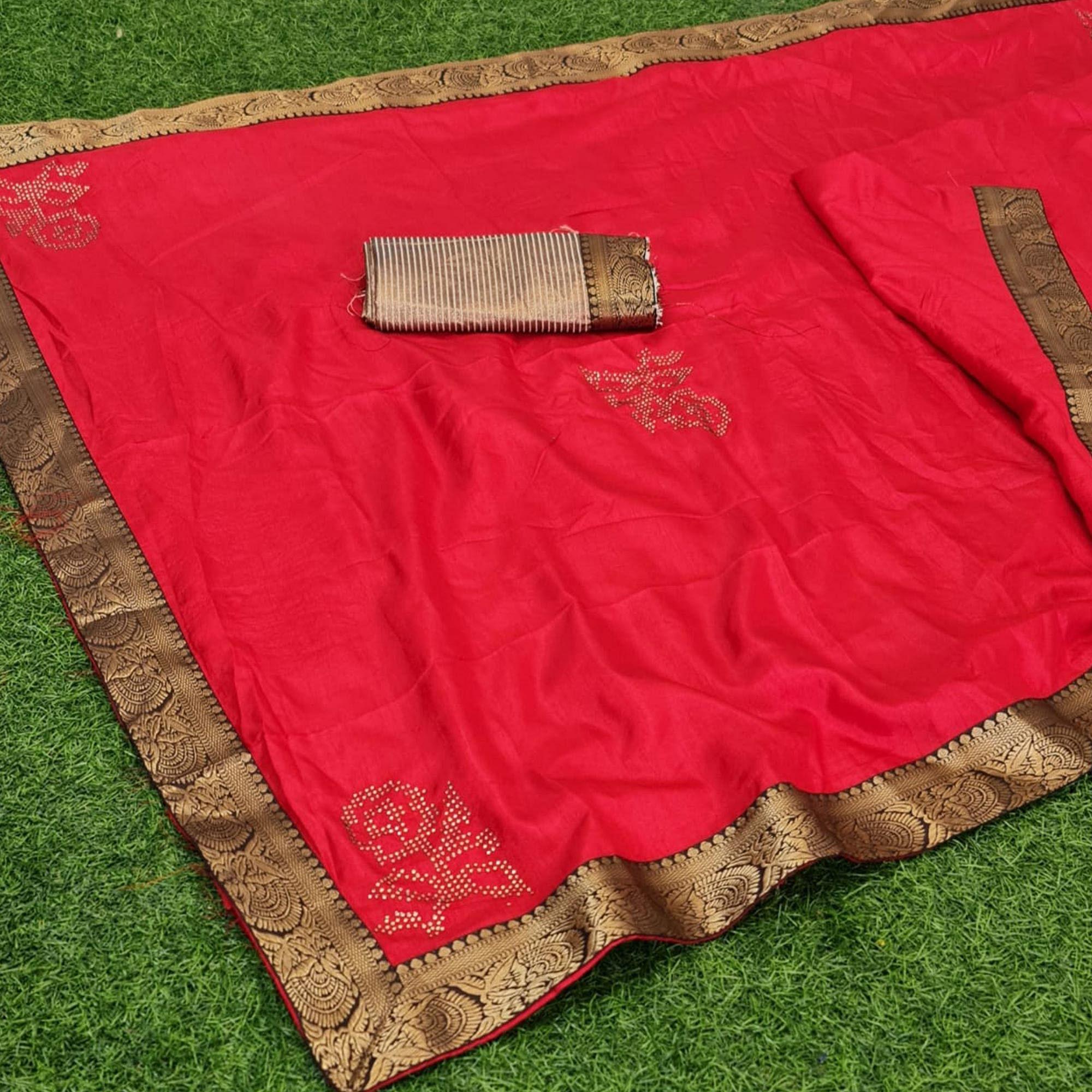 Stunning Pink Coloured Casual Wear Lace Border Dola Silk Saree - Peachmode