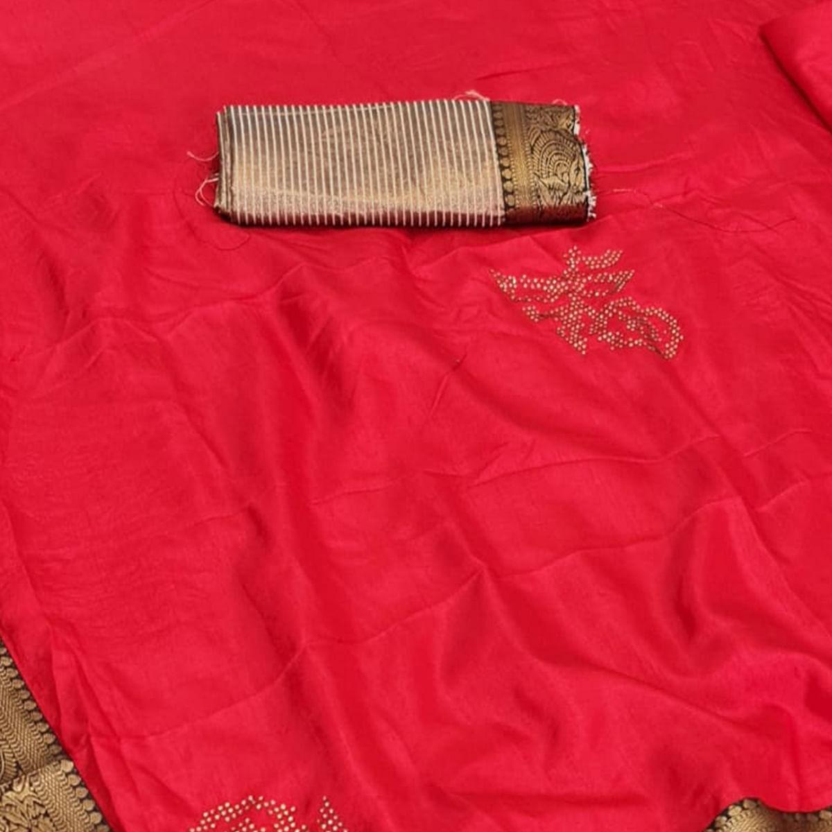 Stunning Pink Coloured Casual Wear Lace Border Dola Silk Saree - Peachmode