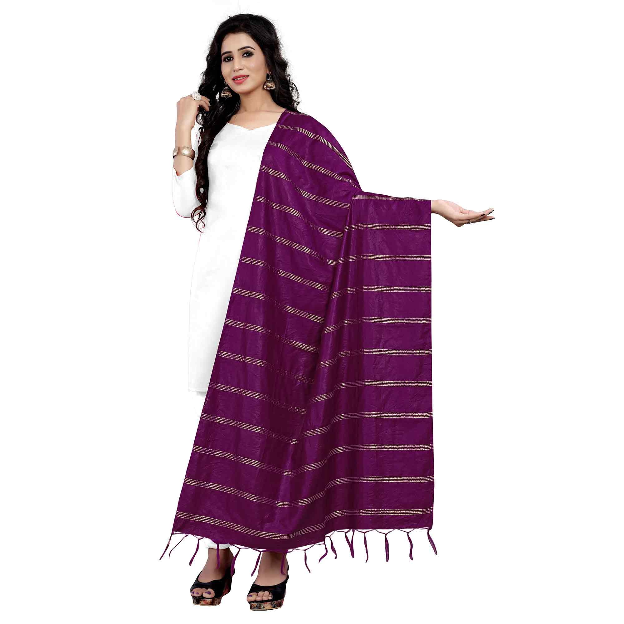 Stunning Purple Colored Festive Wear Cotton Dupatta - Peachmode