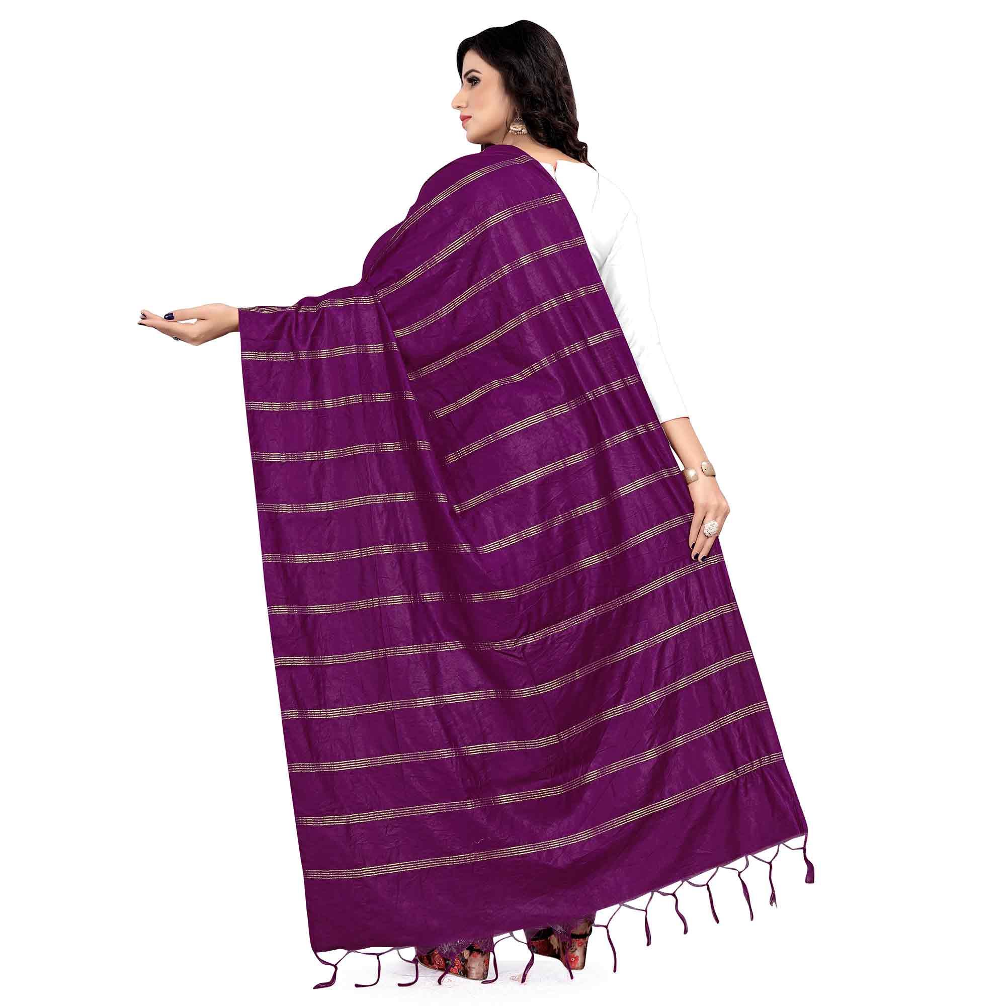 Stunning Purple Colored Festive Wear Cotton Dupatta - Peachmode