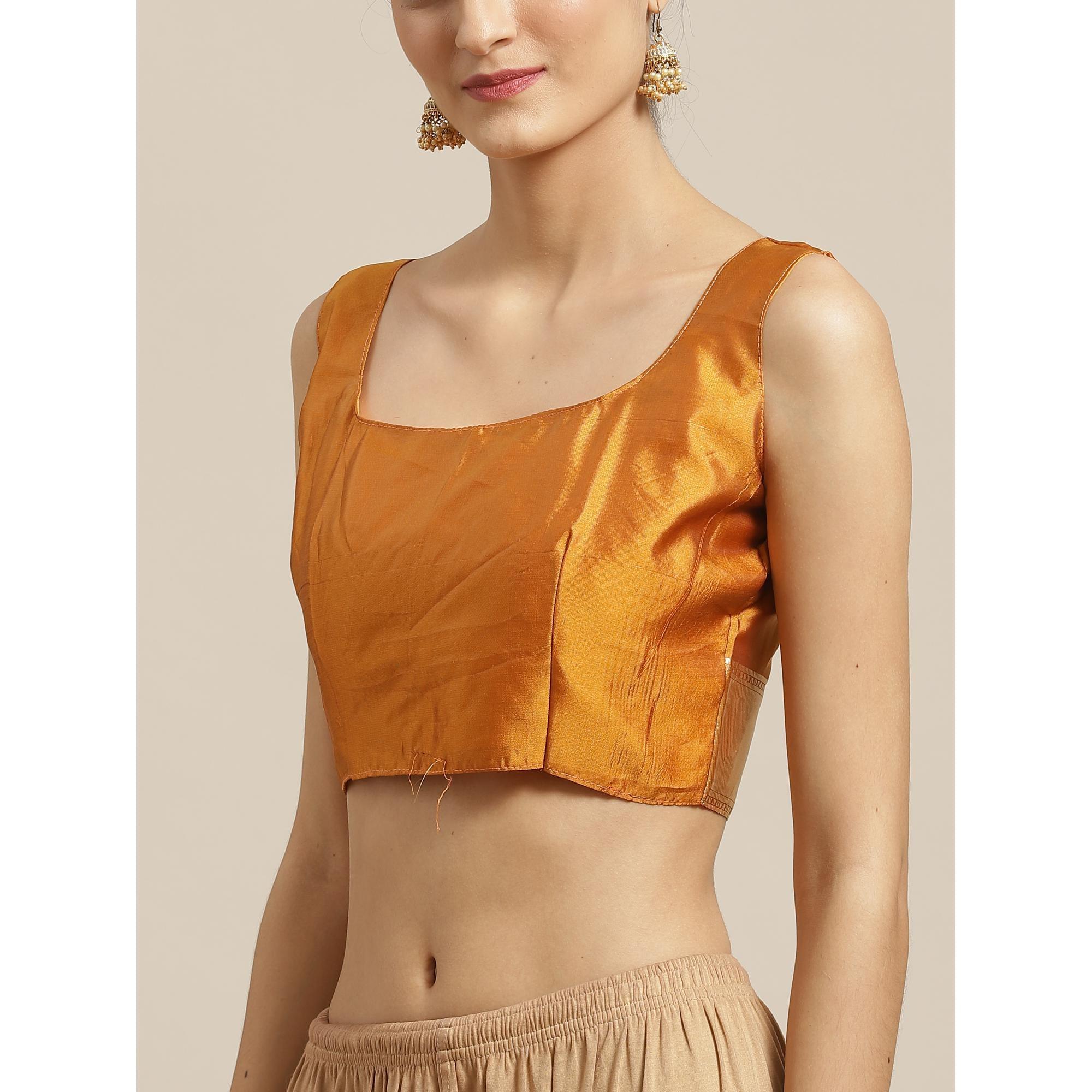 Stunning Red - Mustard Colored Festive Wear Woven Silk Blend Saree - Peachmode