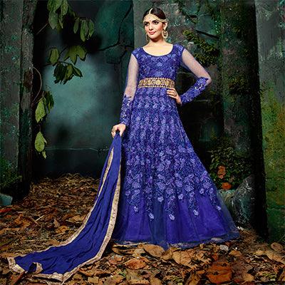 Stylish Royal Blue Five Star Net Designer Anarkali Suit - Peachmode