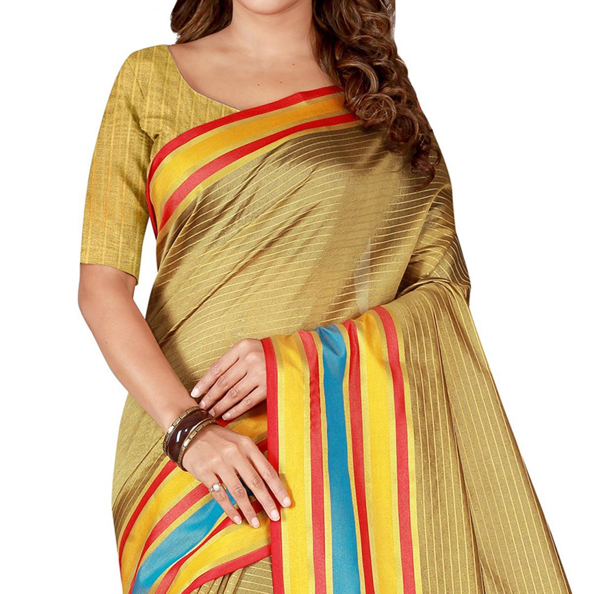 Surpassing Beige Colored Casual Wear Cotton Silk Saree - Peachmode
