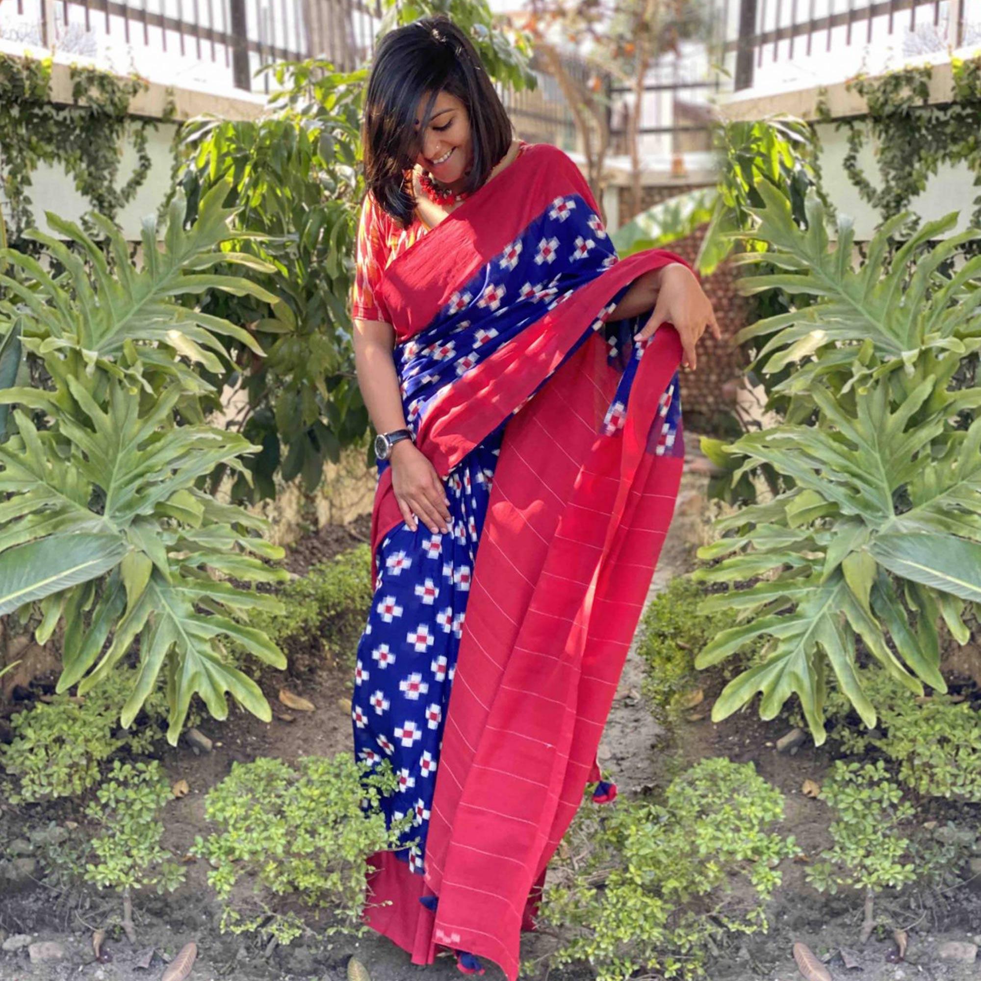 Surpassing Blue Colored Partywear Printed Silk Saree - Peachmode