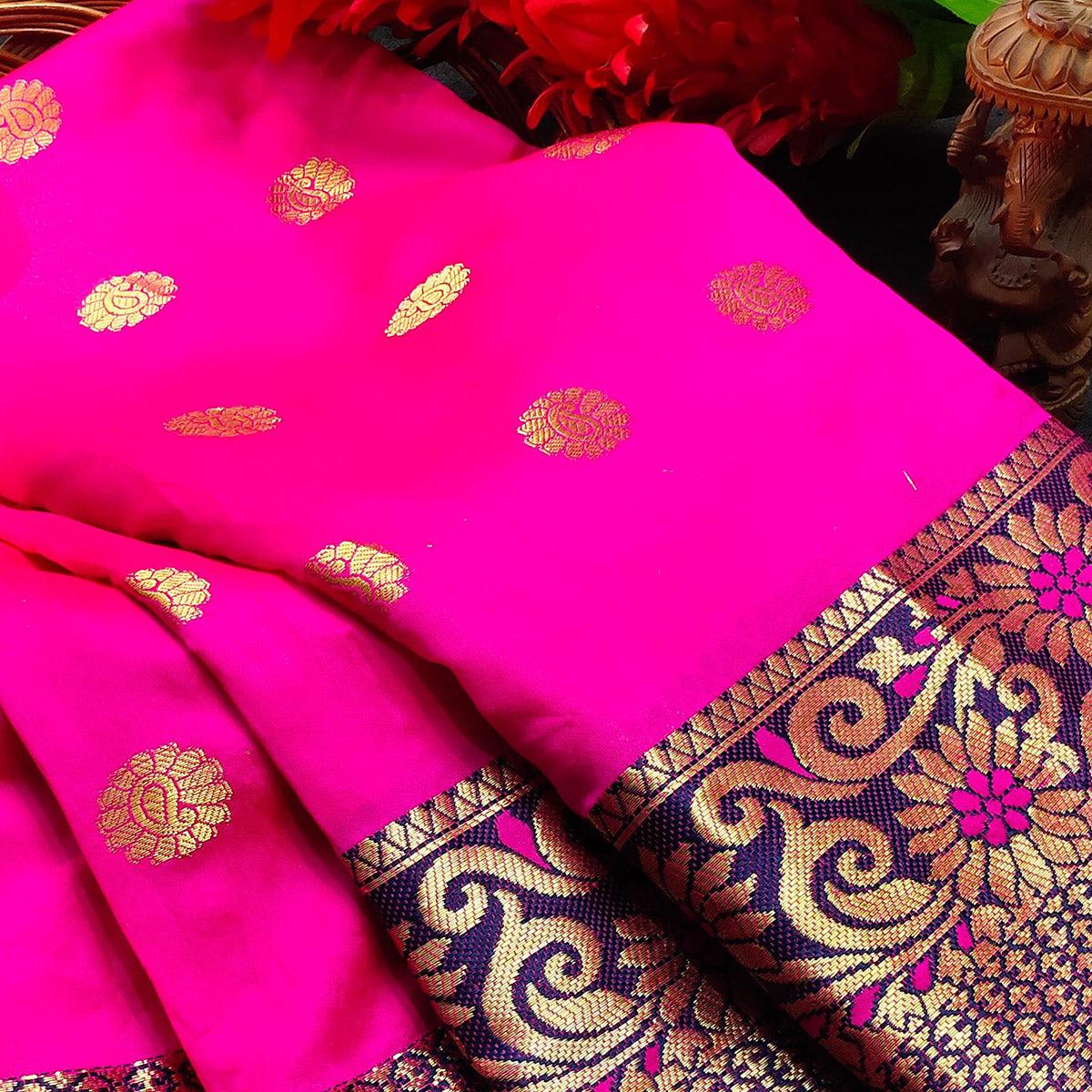 Surpassing Dark Pink Colored Festive Wear Woven Kanjivaram Silk Saree - Peachmode