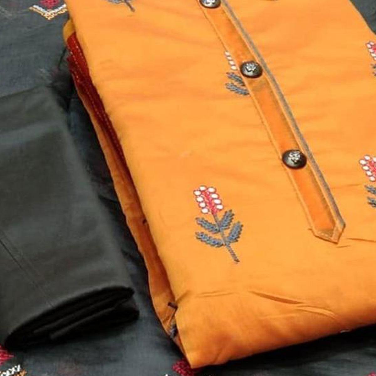 Surpassing Orange Colored Casual Wear Embroidered Cotton Dress Material - Peachmode