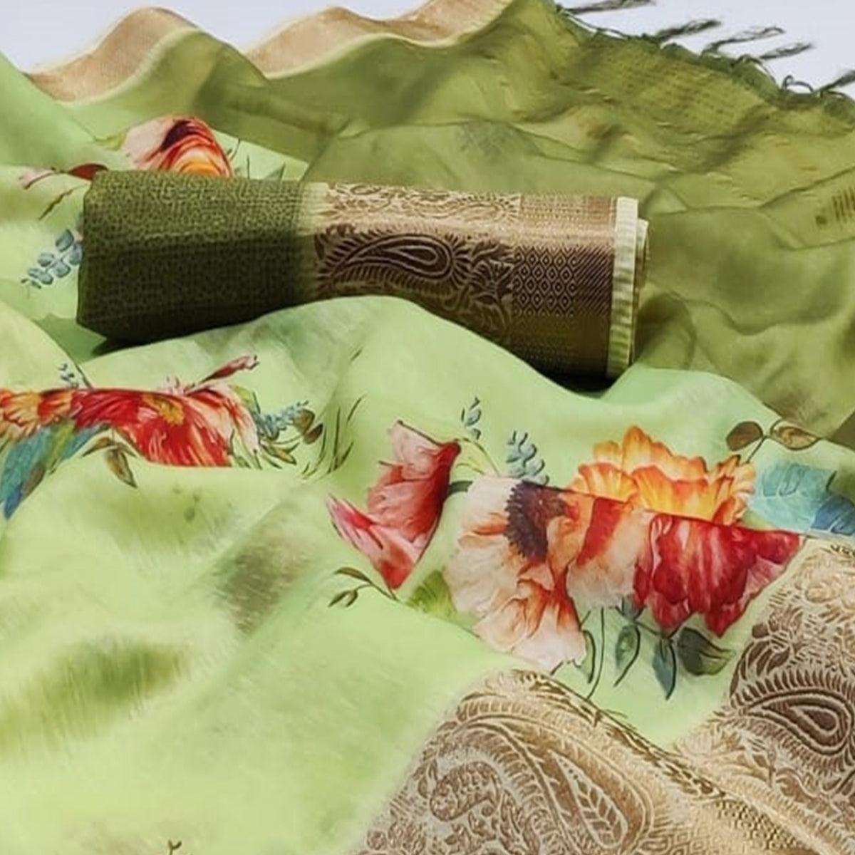 Surpassing Pista Green Colored Festive Wear Woven Banarasi Silk Saree - Peachmode