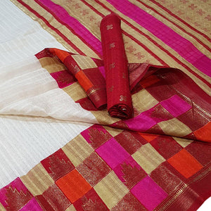 Surpassing White Colored Festive Wear Foil Printed Silk Saree - Peachmode