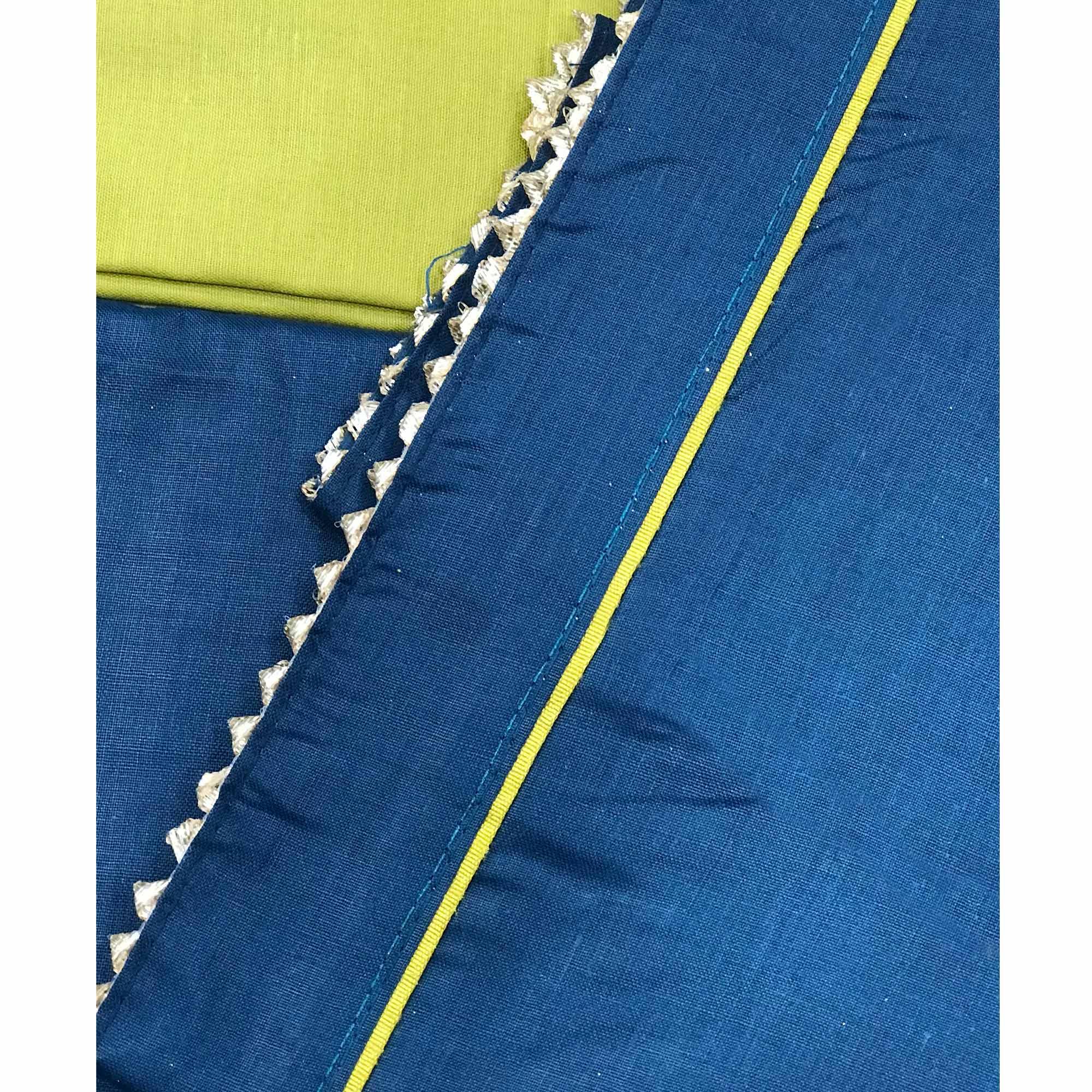 Teal Blue Embroidered Pure Cotton Dress Material - Peachmode