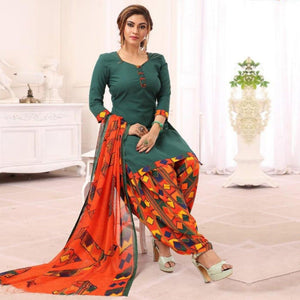 Teal Green Casual Wear Printed Leon Patiala Dress Material - Peachmode