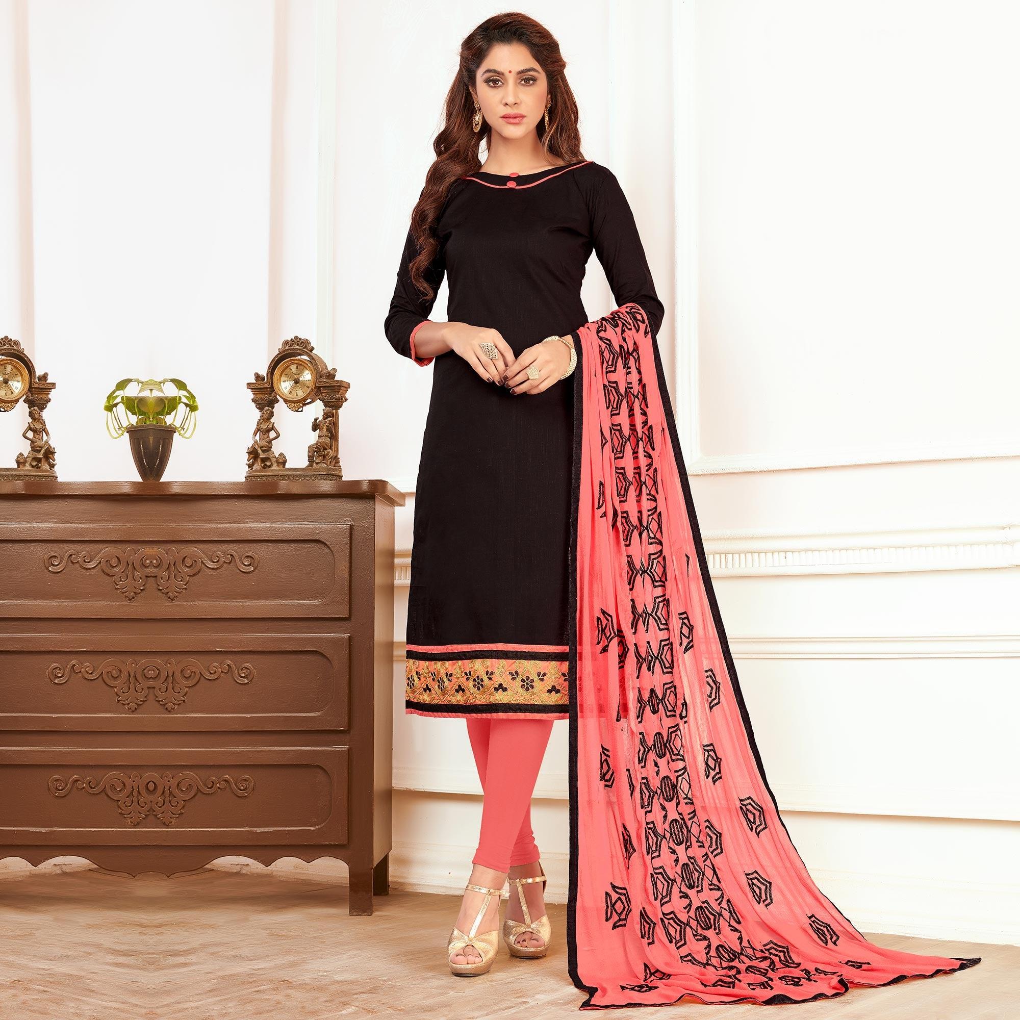 Tempting Black Colored Casual Wear Cotton Suit - Peachmode