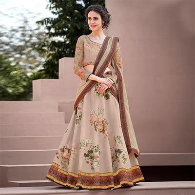 Trendy Brown Colored Designer Partywear Embroidered Silk Lehenga Choli - Peachmode